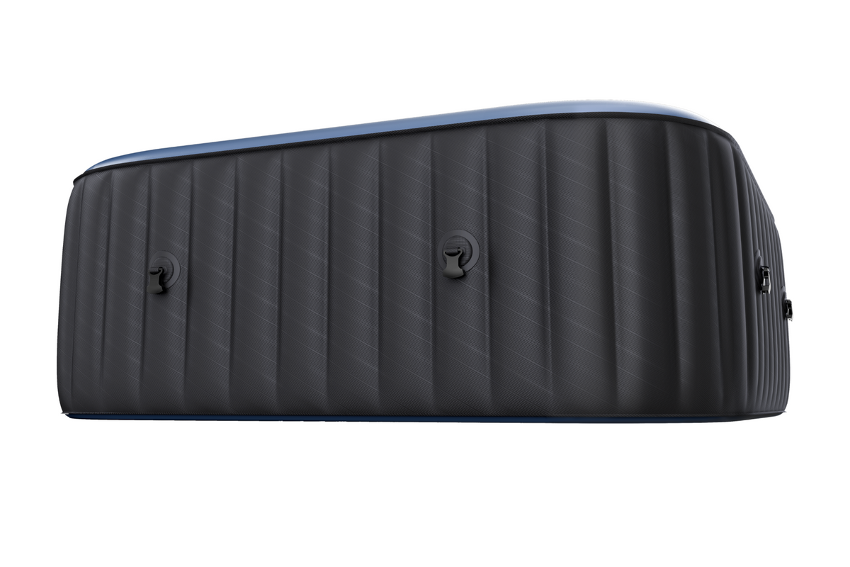 Black inflatable hot tub on a white background