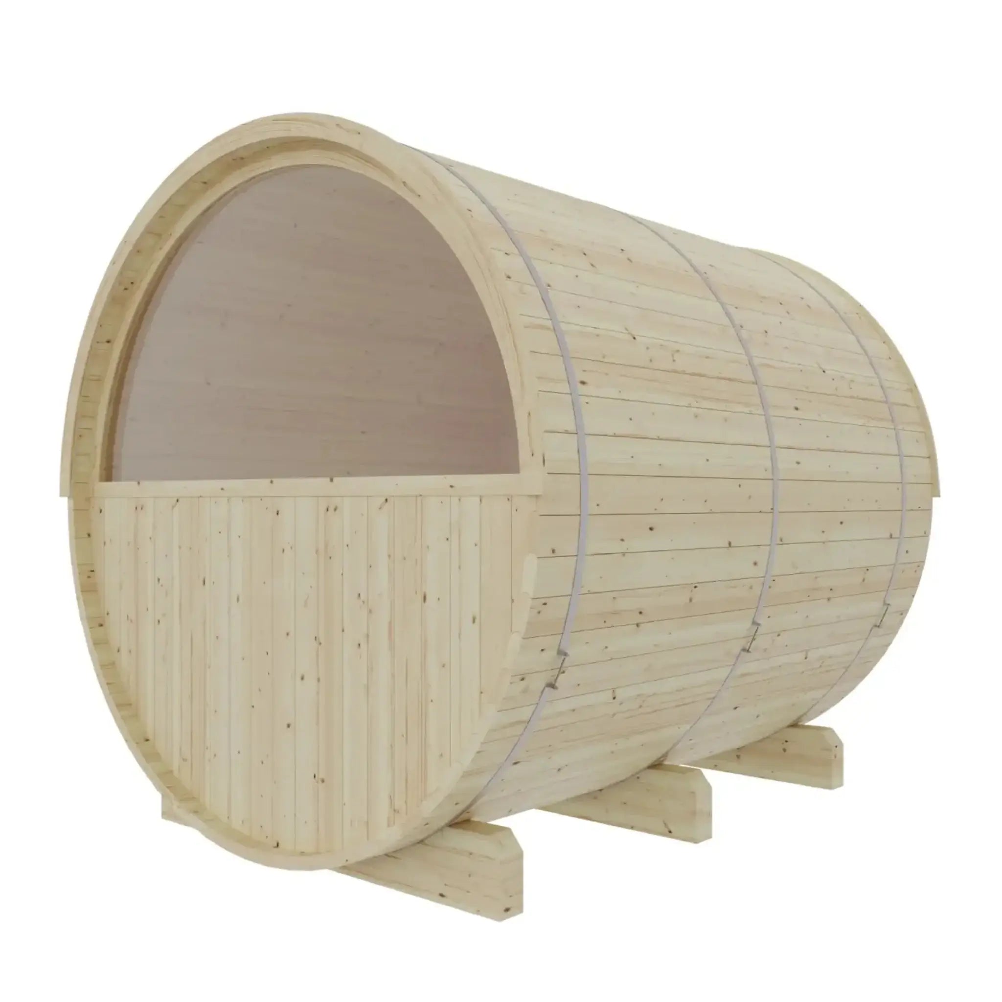 Tampere barrel sauna exterior with rain jacket installed
