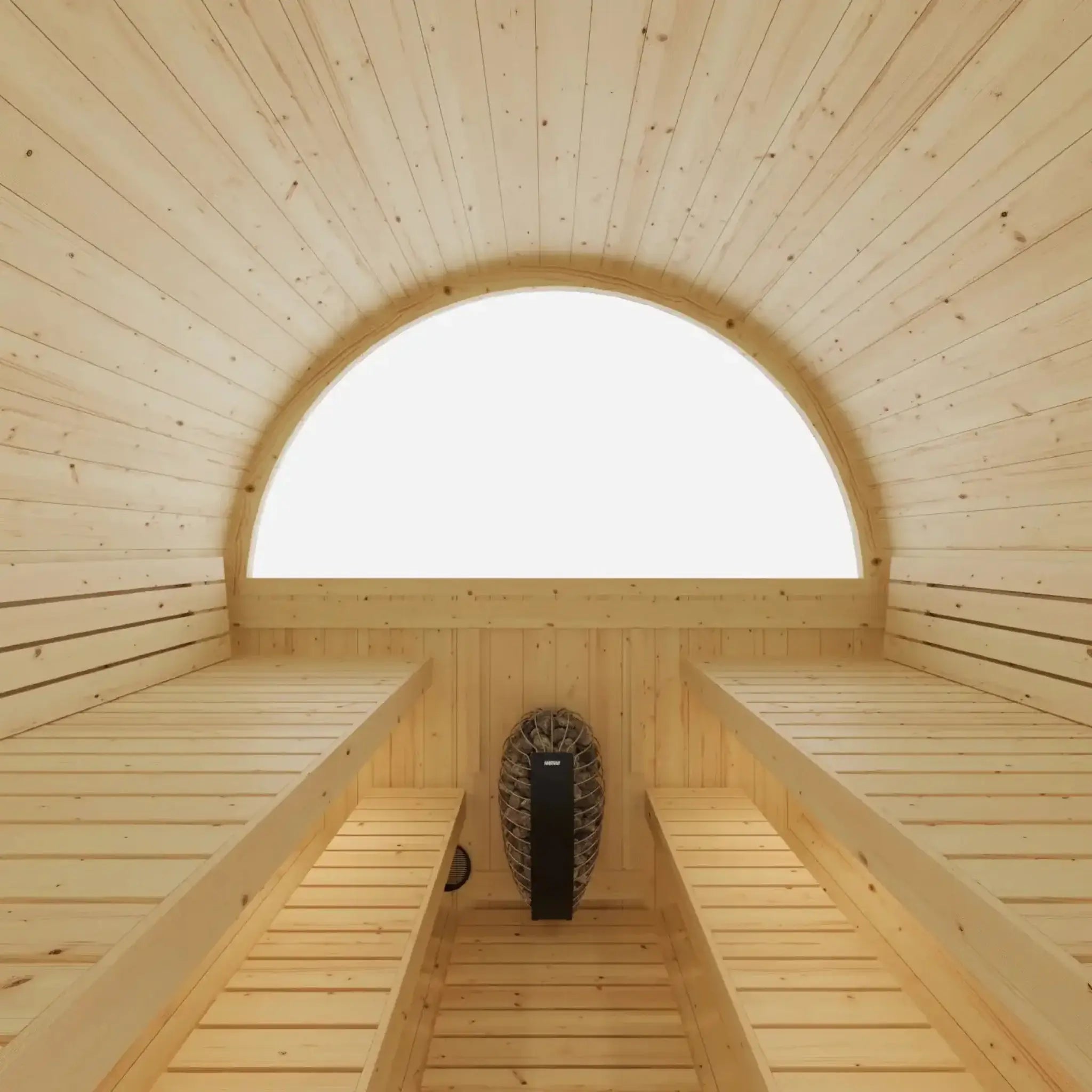 Tampere barrel sauna interior backrest and bench staves