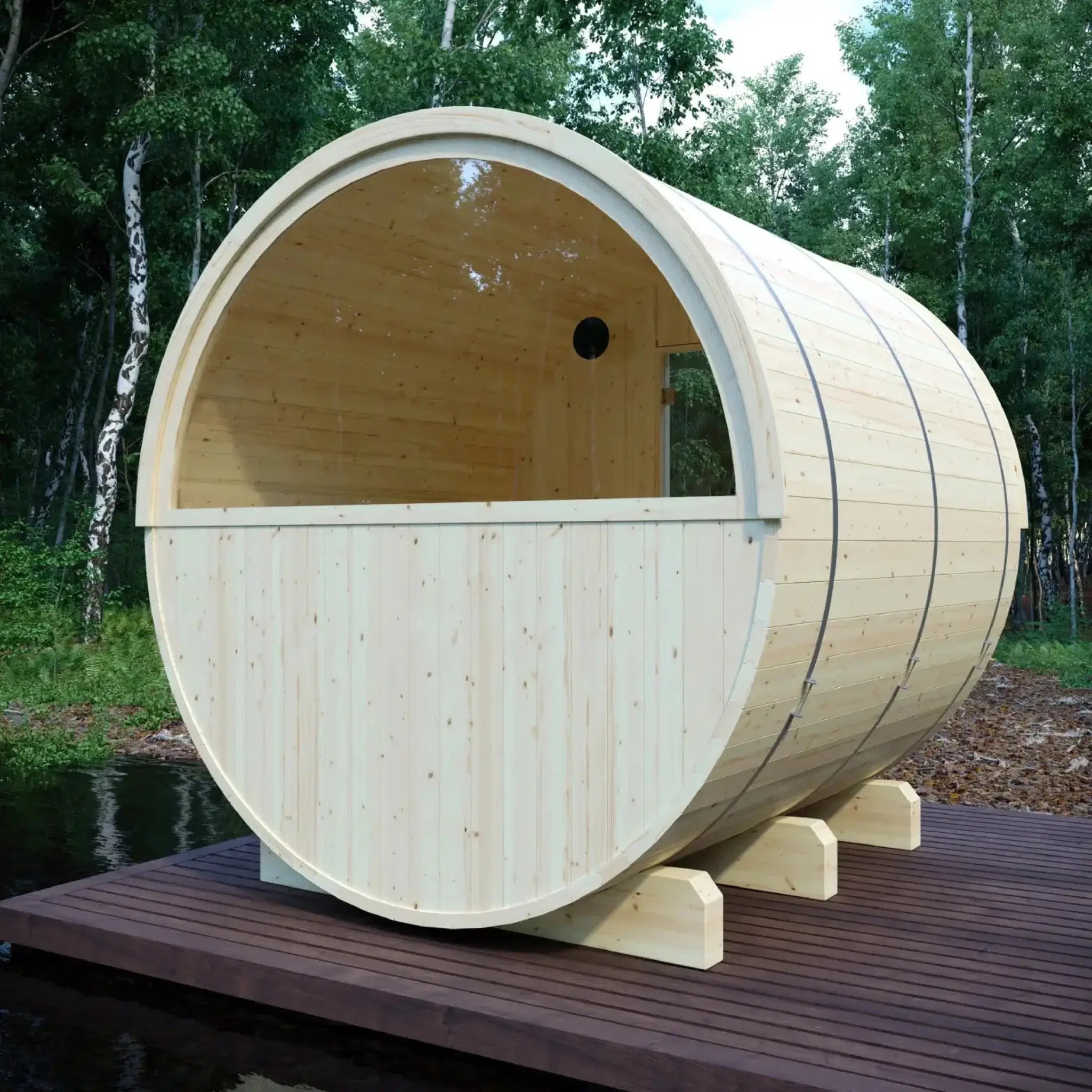 Tampere barrel sauna interior upper bench seating