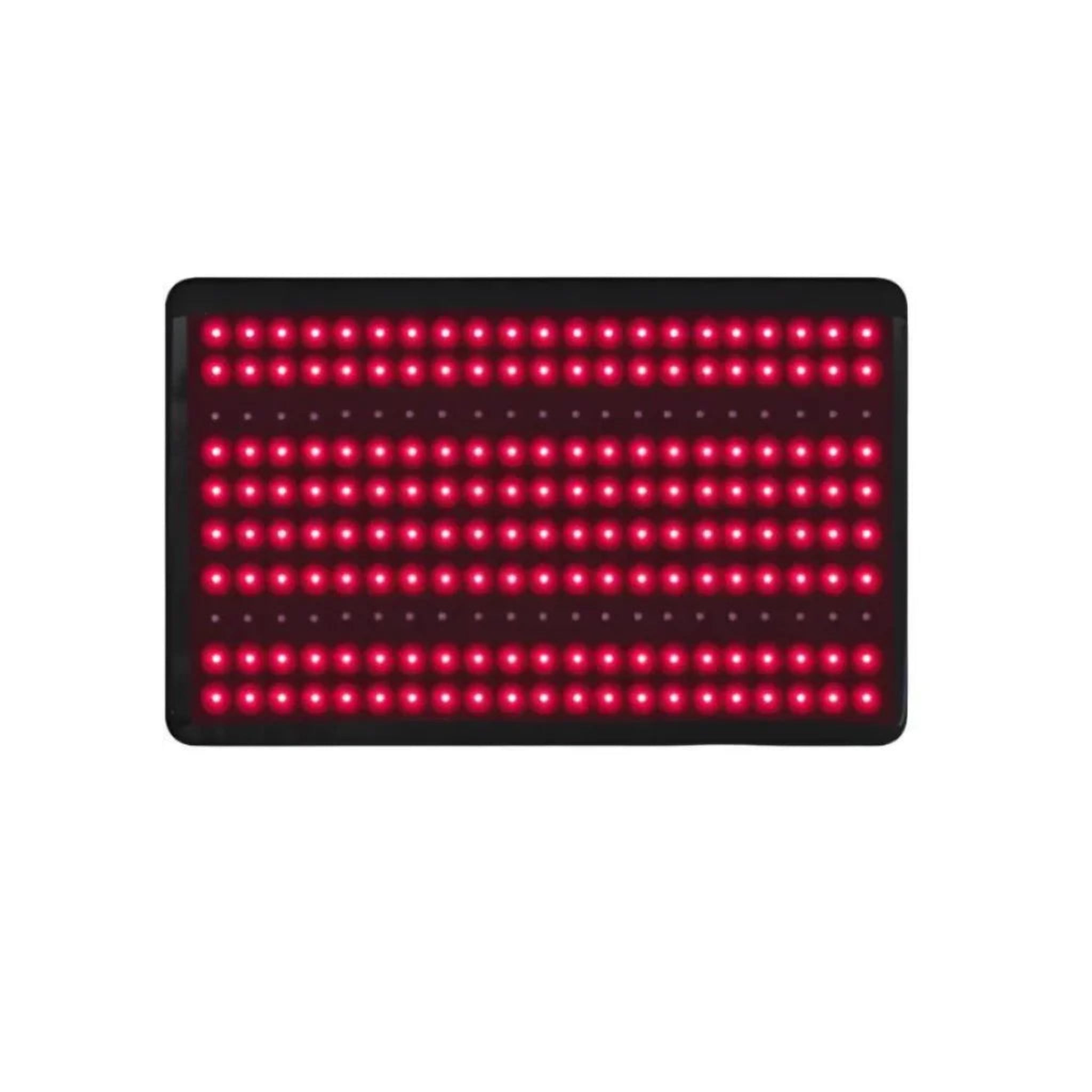 A rectangular black LED light pad with multiple rows of glowing red lights, shown against a plain white background.