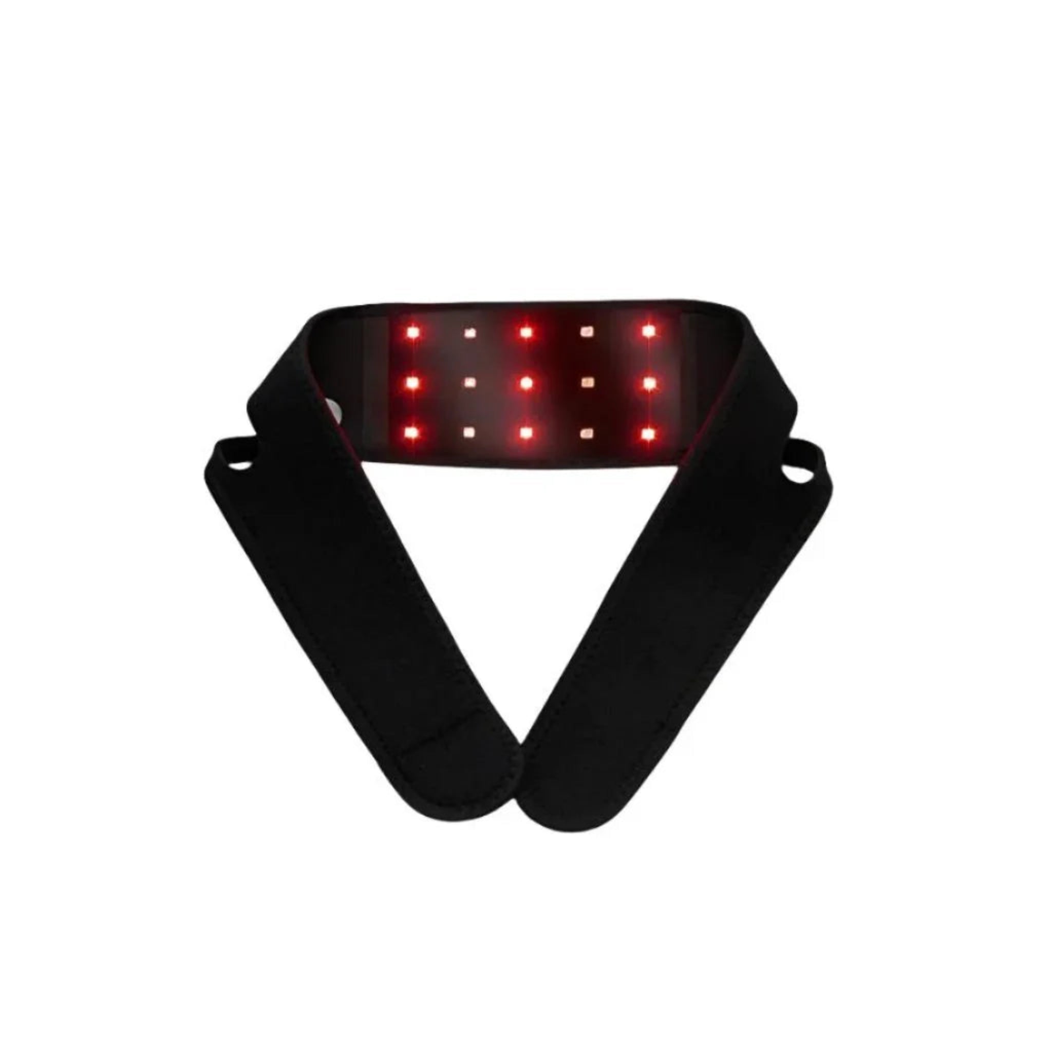 Black LED strap with red lights on a white background