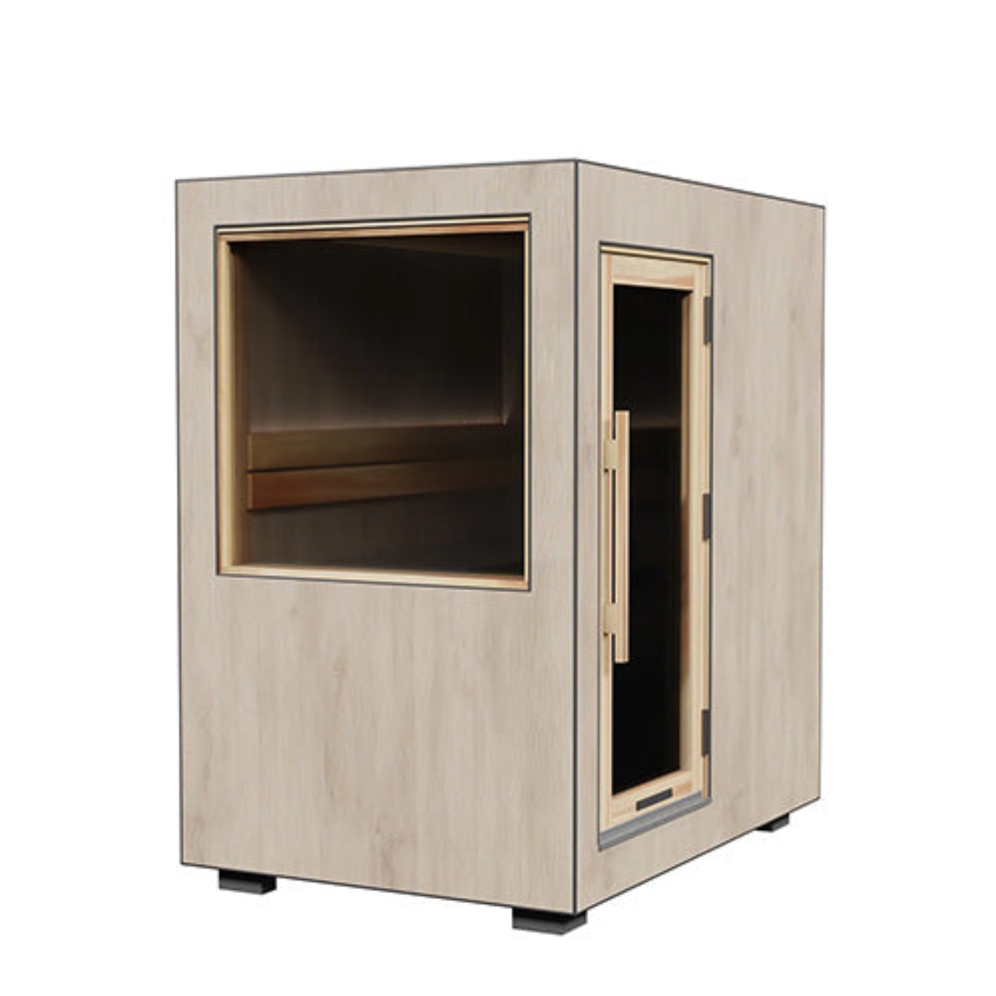 THermaSol Solaris sauna with glass door and window on a white background