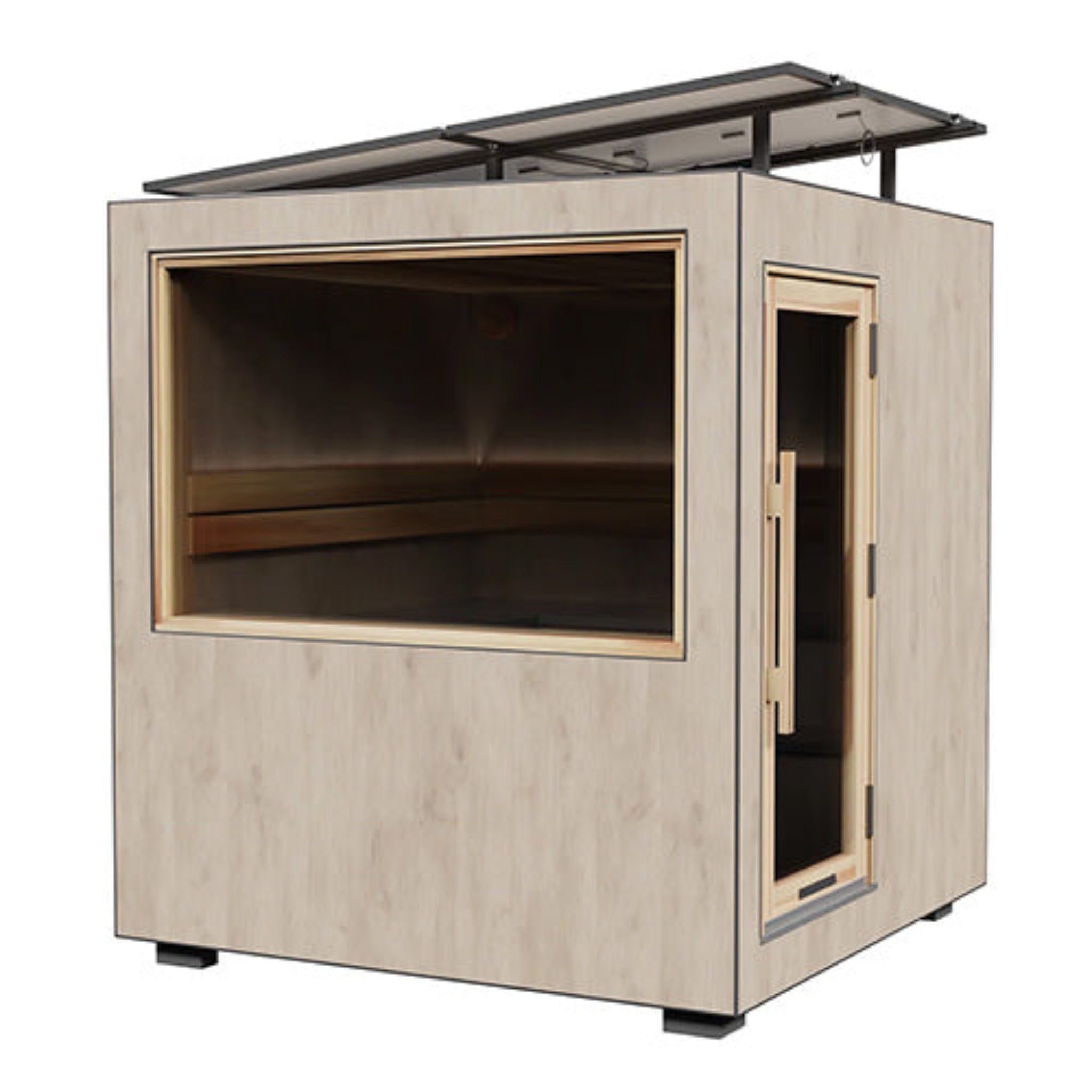 THermaSol Sauna exteriow side with roof opened on a whit background