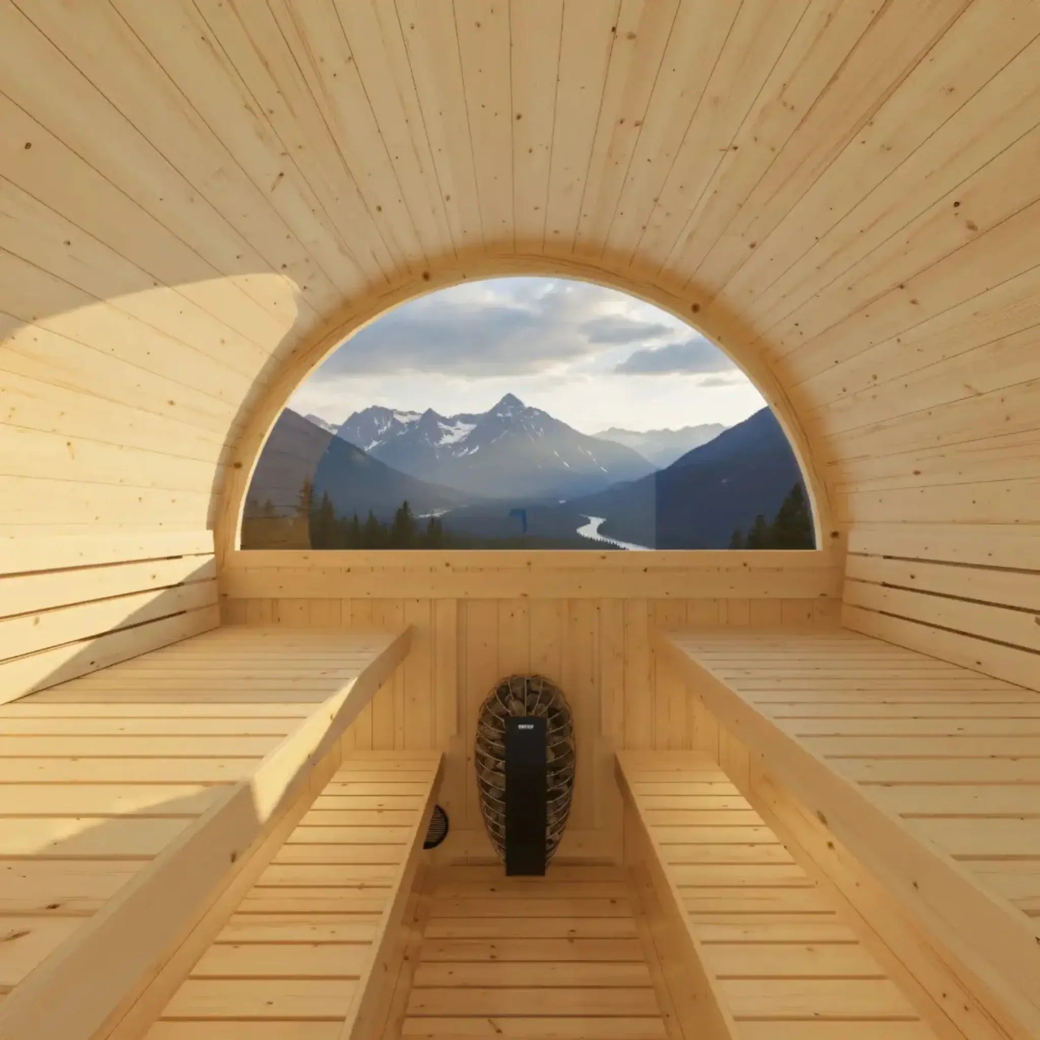 Turku Finnish Barrel Sauna with Terrace and WiFi Heater inside view