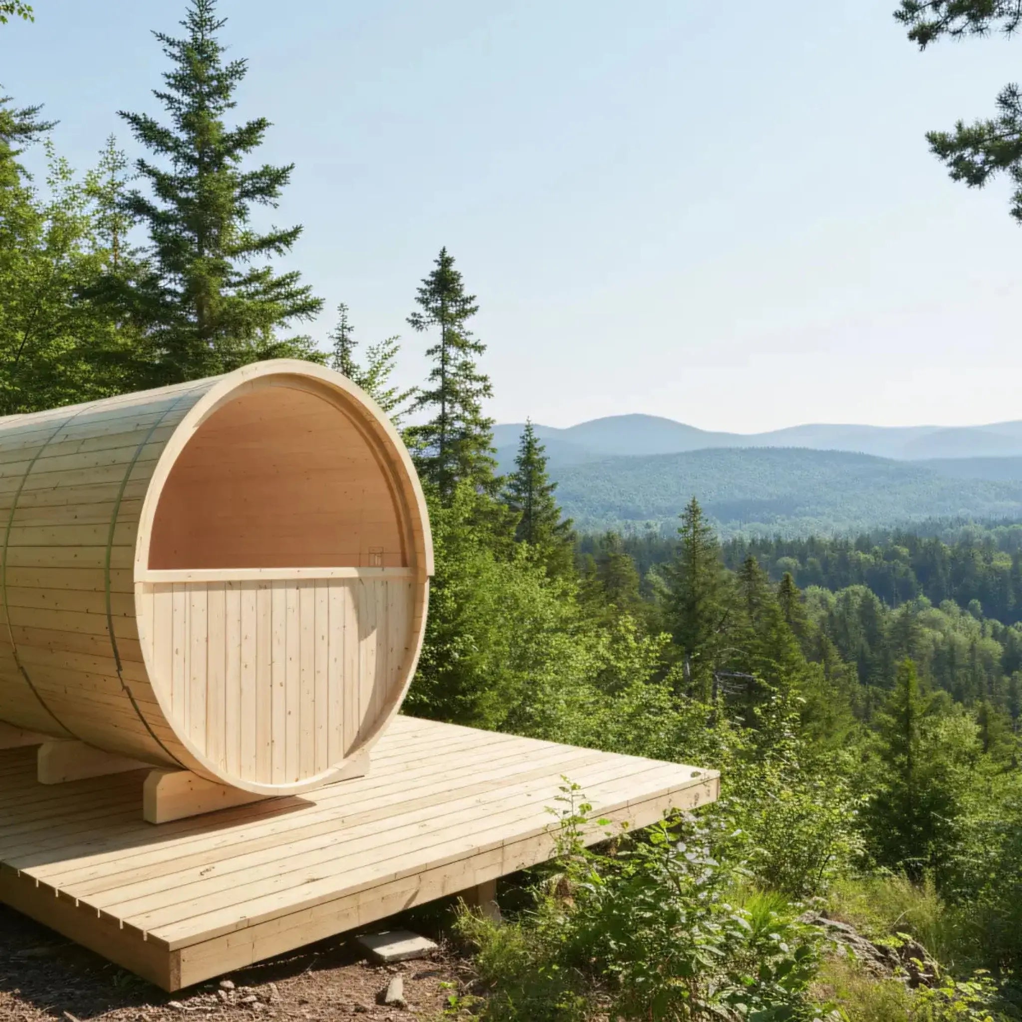 Turku Finnish Barrel Sauna with Terrace and WiFi Heaterlifestyle view back side