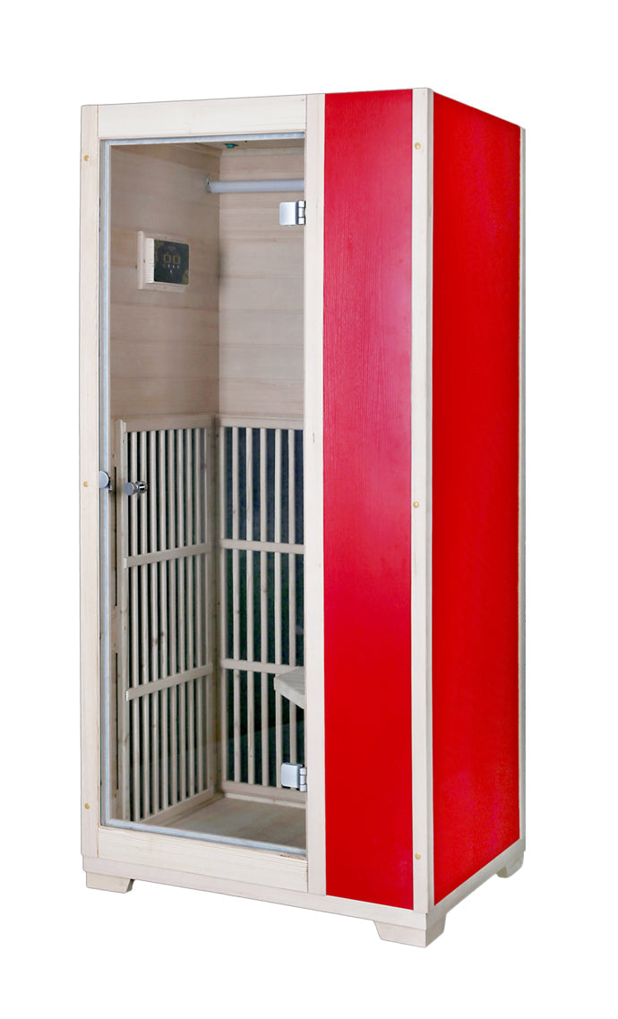 Blisspod Vienna 1-Person Far Infrared Sauna made of Canadian Hemlock with very low EMF features.