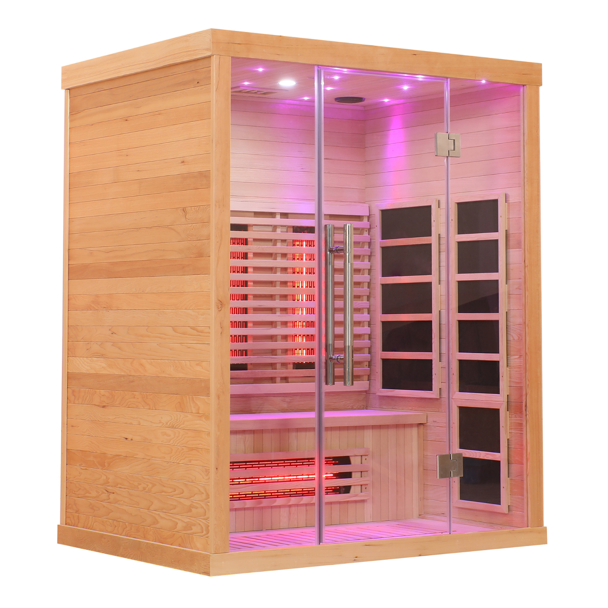 Blisspod Venetian full spectrum infrared sauna with low EMF features and vibrant interior lighting.