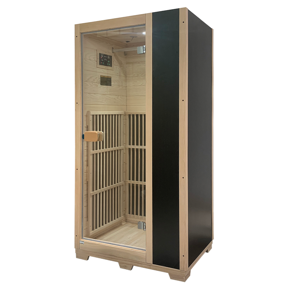 Blisspod Vienna 1-Person Far Infrared Sauna featuring Canadian Hemlock and very low EMF design.