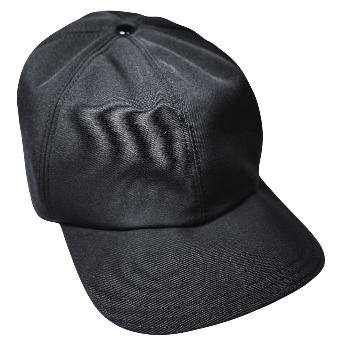 Black cap with structured design and curved brim, perfect for casual or outdoor wear.