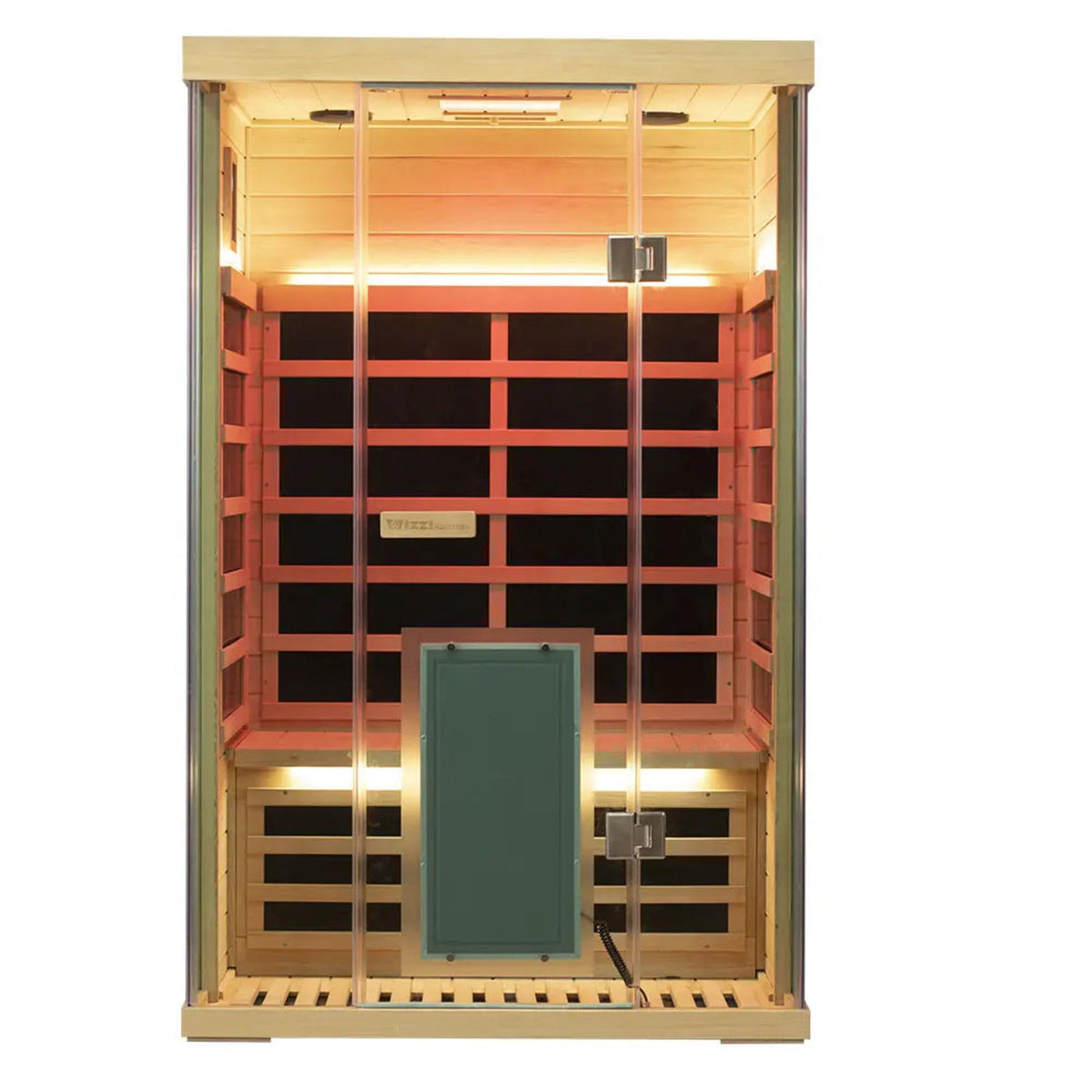 2-person infrared sauna hemlock | Wizzisaunas SH02 | Full-Spectrum interior with glass door and lighting