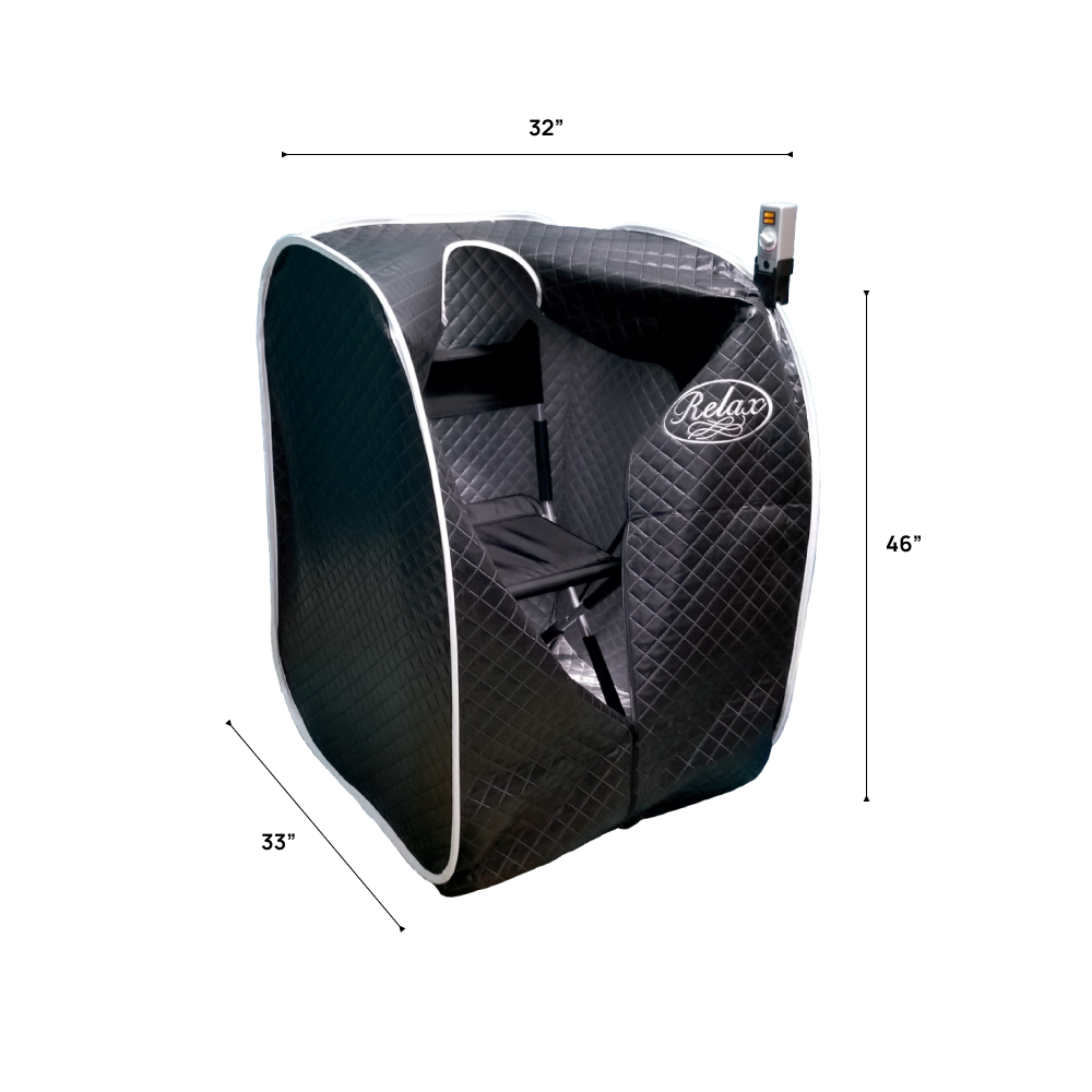 Black Pro Sauna, an interior view highlighting the design and measurements of the relaxation sauna.