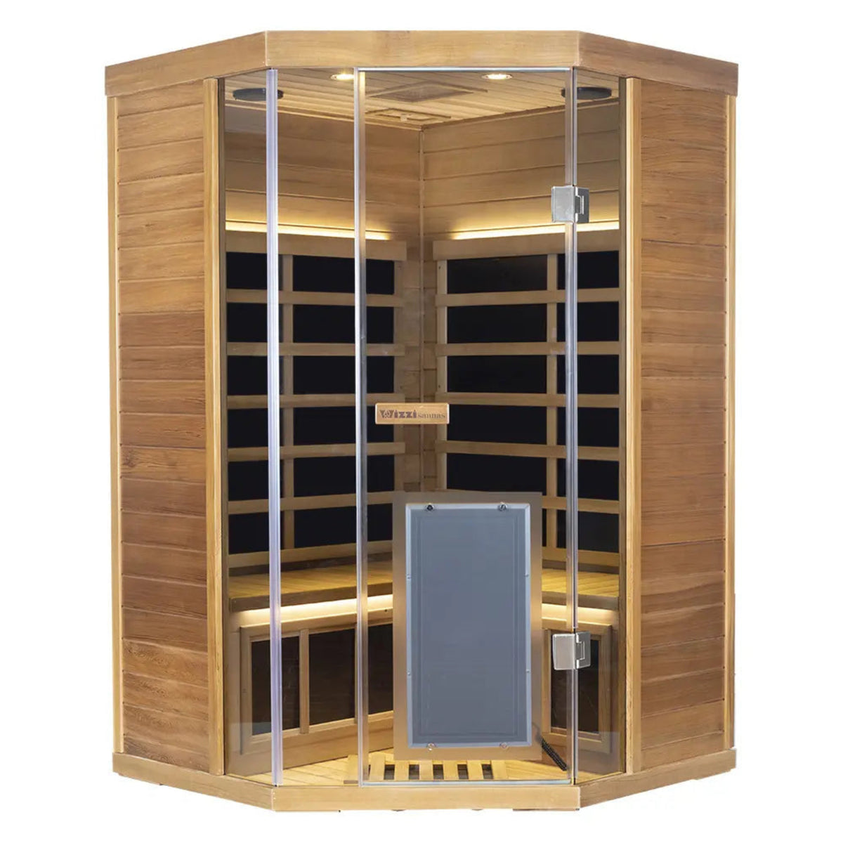 Wizzisaunas S07 Red Cedar infrared sauna –white glow front view