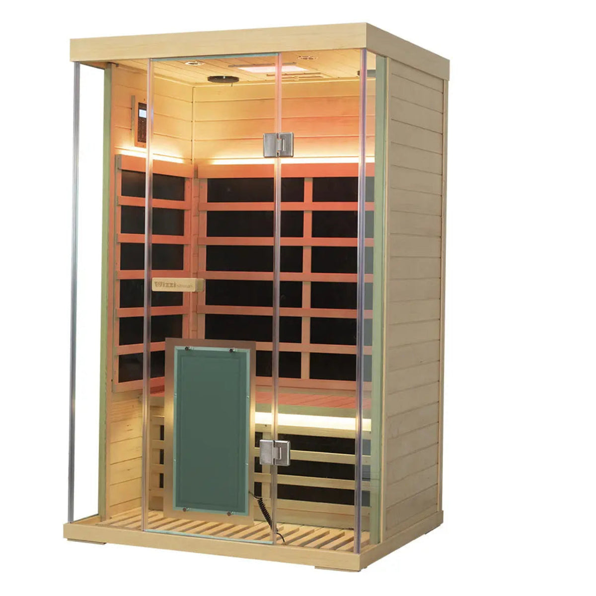 2-person infrared sauna hemlock by Wizzisaunas SH02 featuring full-spectrum heating and modern design.