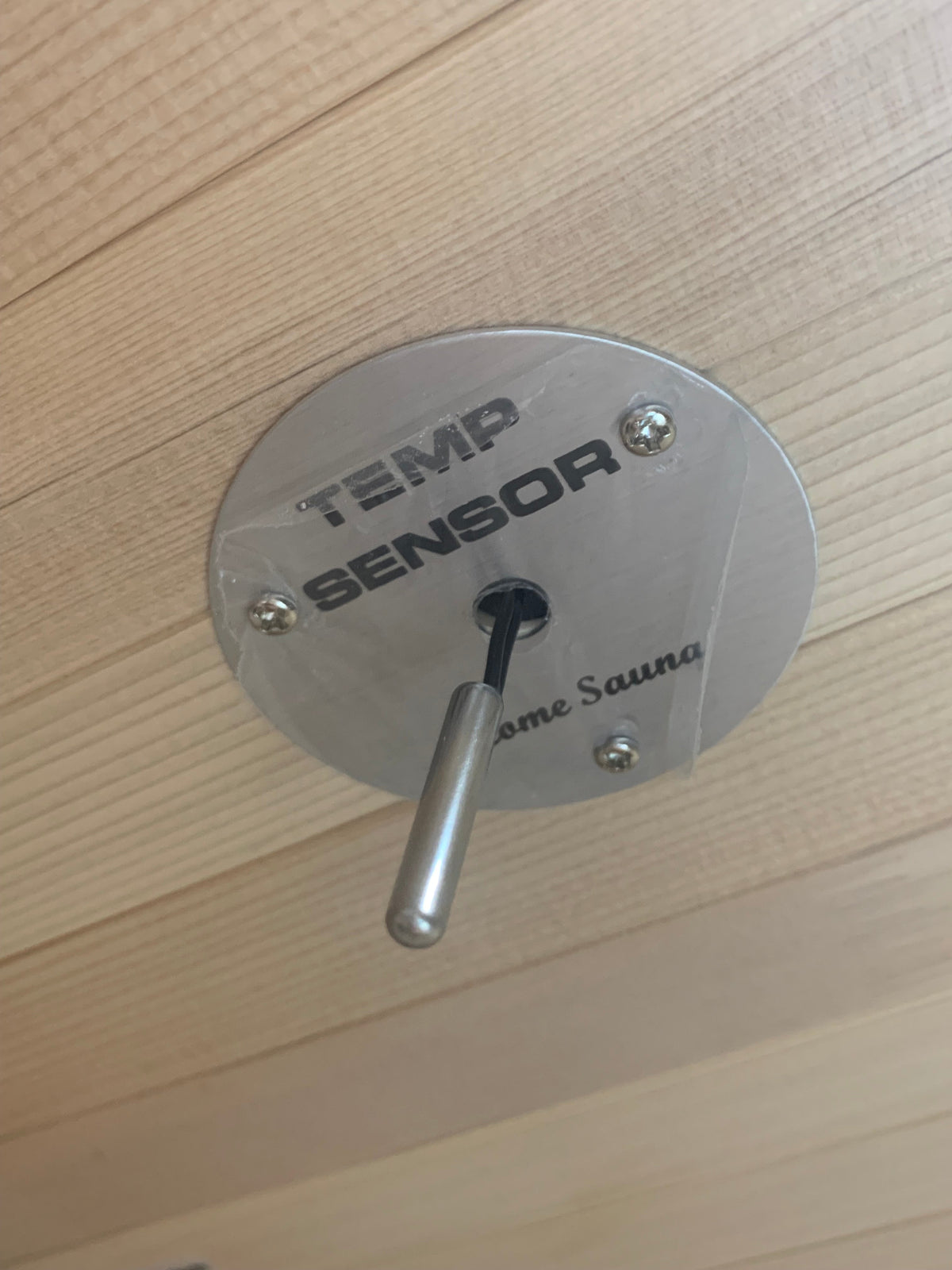 Temperature sensor for the Blisspod Vienna 1-Person Far Infrared Sauna, featuring a stainless steel design.