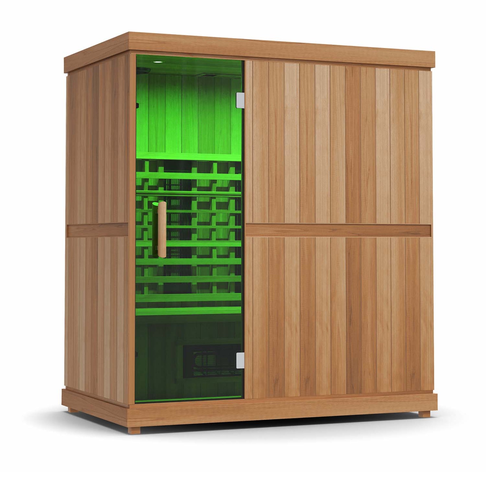 Finnmark FD-3 infrared sauna with green chromotherapy lighting
