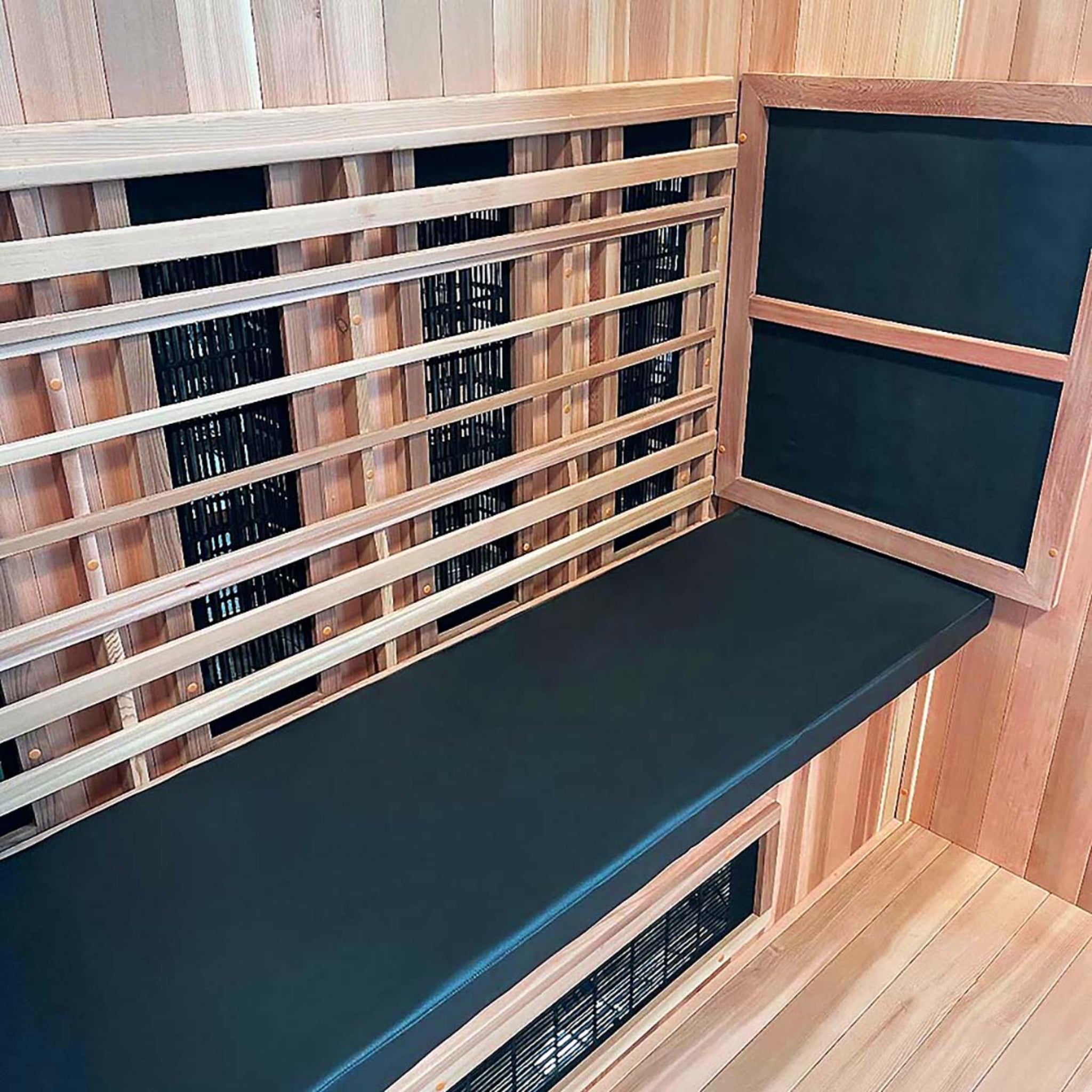 Finnmark FD-3 infrared sauna cushion inside sauna angle view