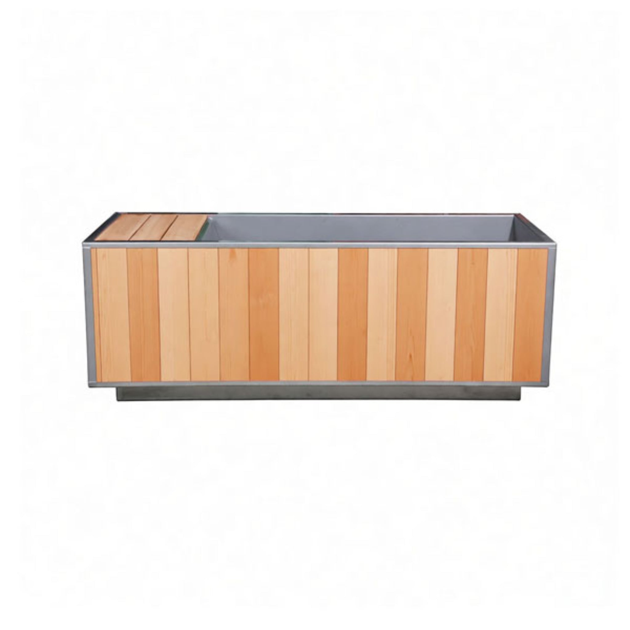 Dundalk LeisureCraft Flow Cold Plunge | Cedar & Stainless Steel side view showcasing clear cedar exterior and stainless steel frame.