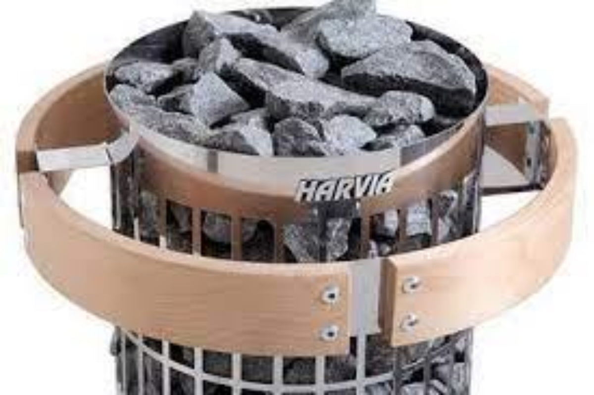 Harvia safety rail shown on a Harvia heater