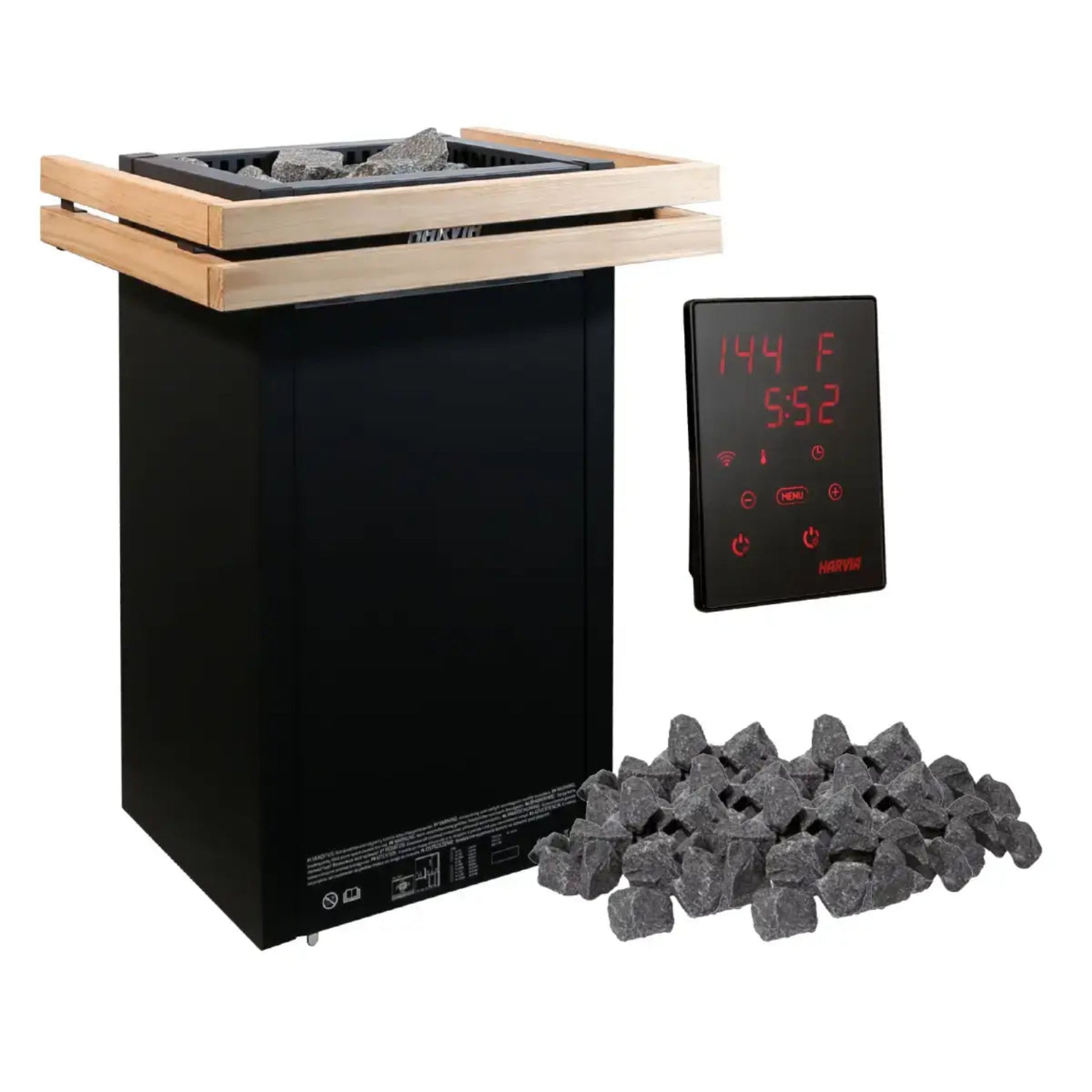 Harvia Virta 9kW Ultimate Sauna Heater with WiFi control, sauna stones, and heater guard — main product view