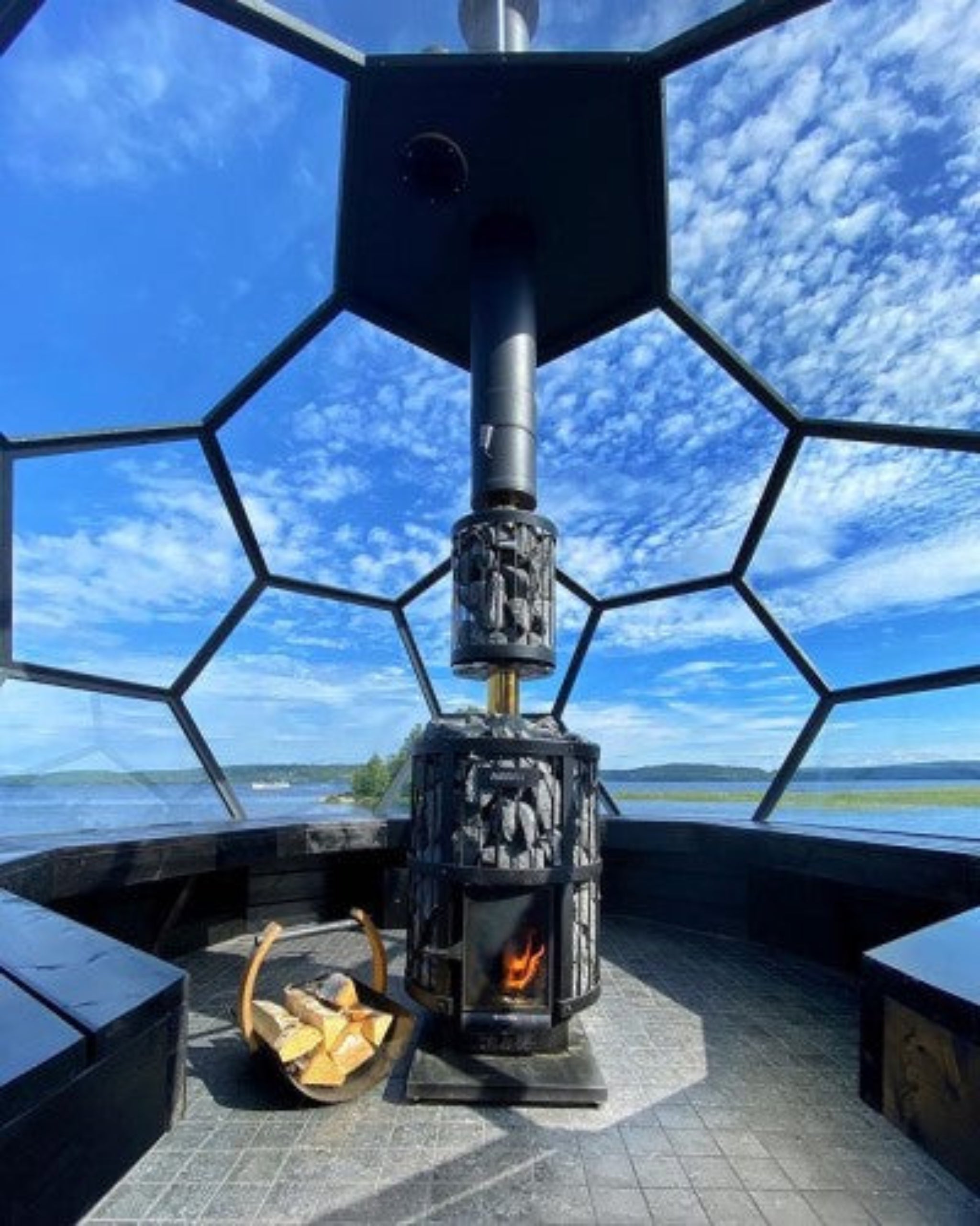Harvia Legend 240 GreenFlame wood sauna stove — lifestyle product view