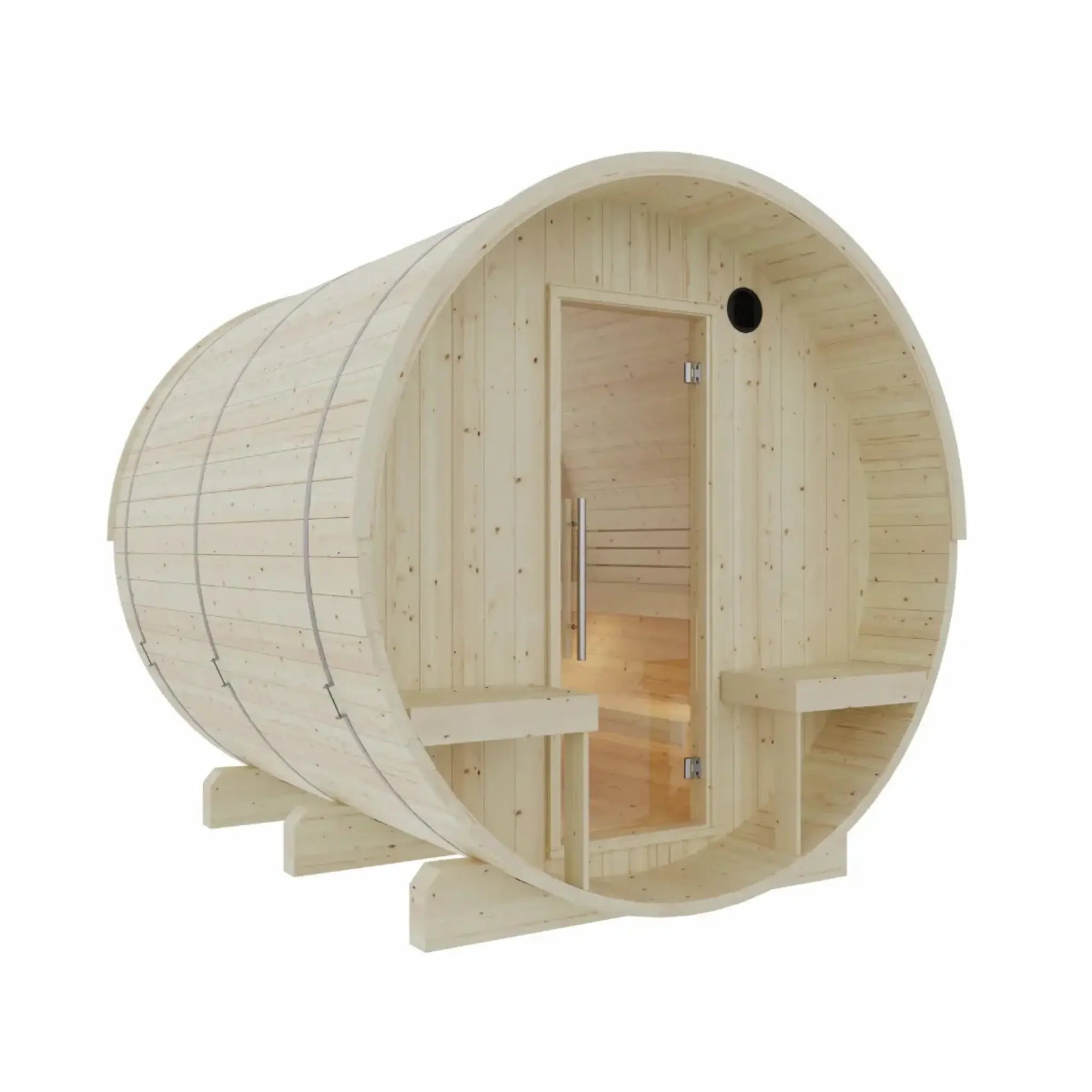Helsinki Finnish Barrel Sauna angle view on white background