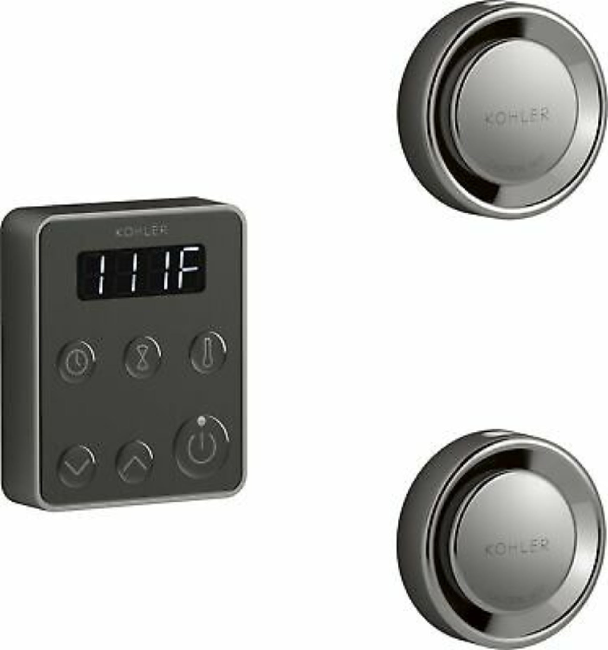 Kohler steam generator control kit featuring digital display and dual steam control buttons.