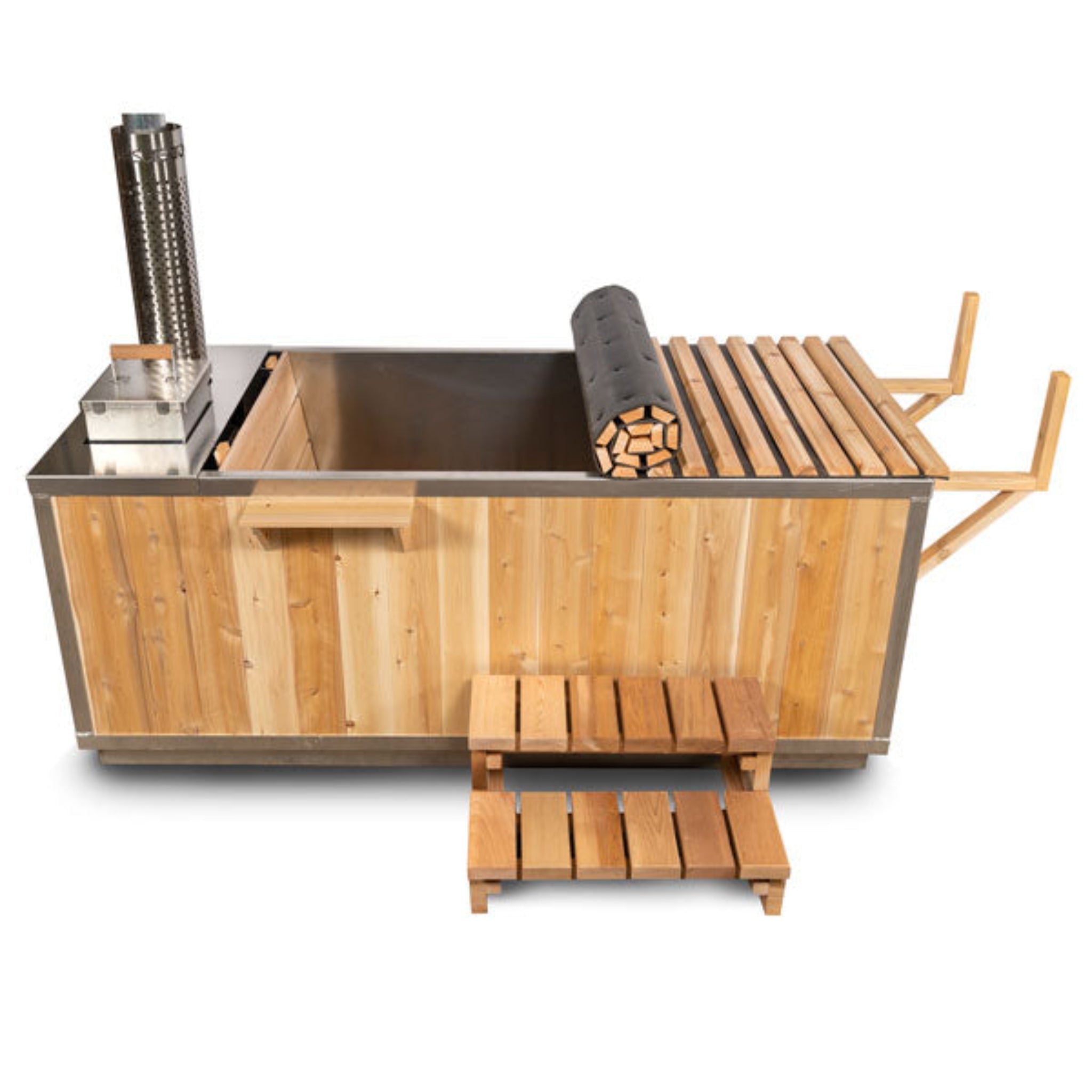 LeisureCraft Starlight wood-burning hot tub with aluminum-lined interior and cedar exterior