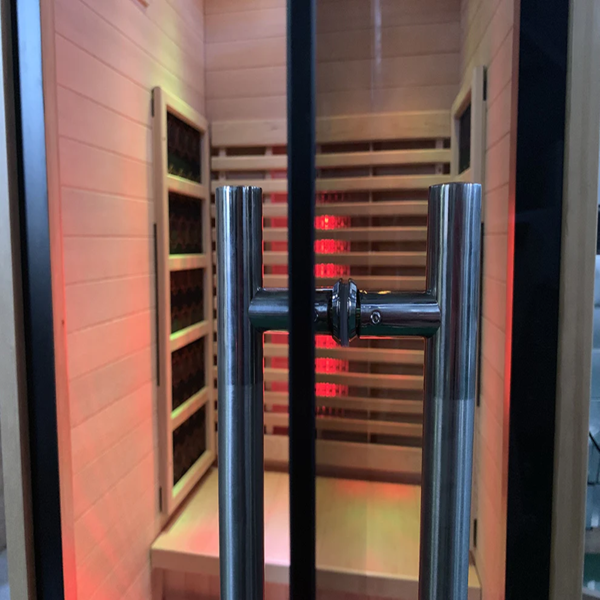 Lumin Three Infrared Sauna – Cedar Door Handle Detail