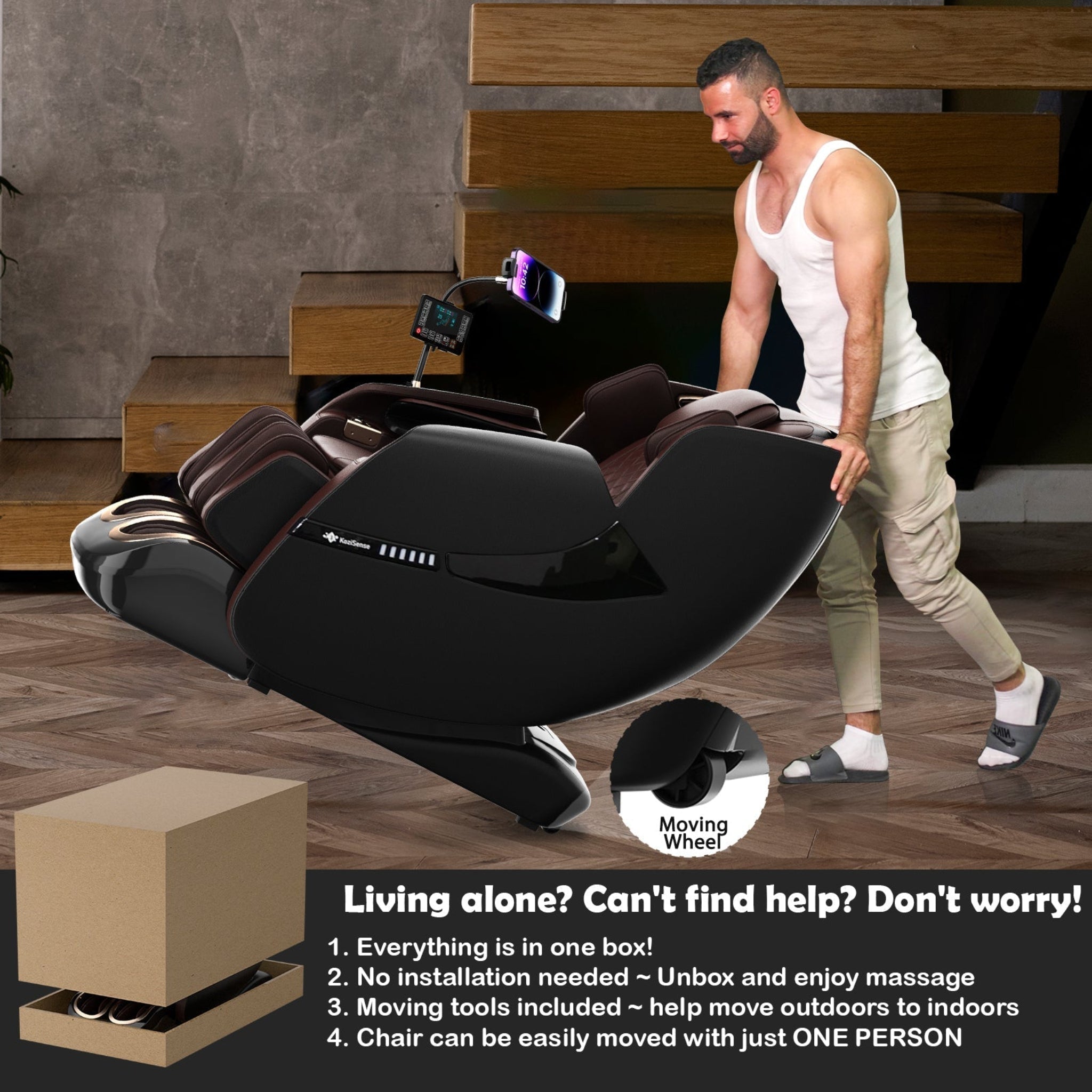 "KoziSense A18 3D SL-Track massage chair in [color] with automatic body detection, AI voice control, and Bluetooth audio."