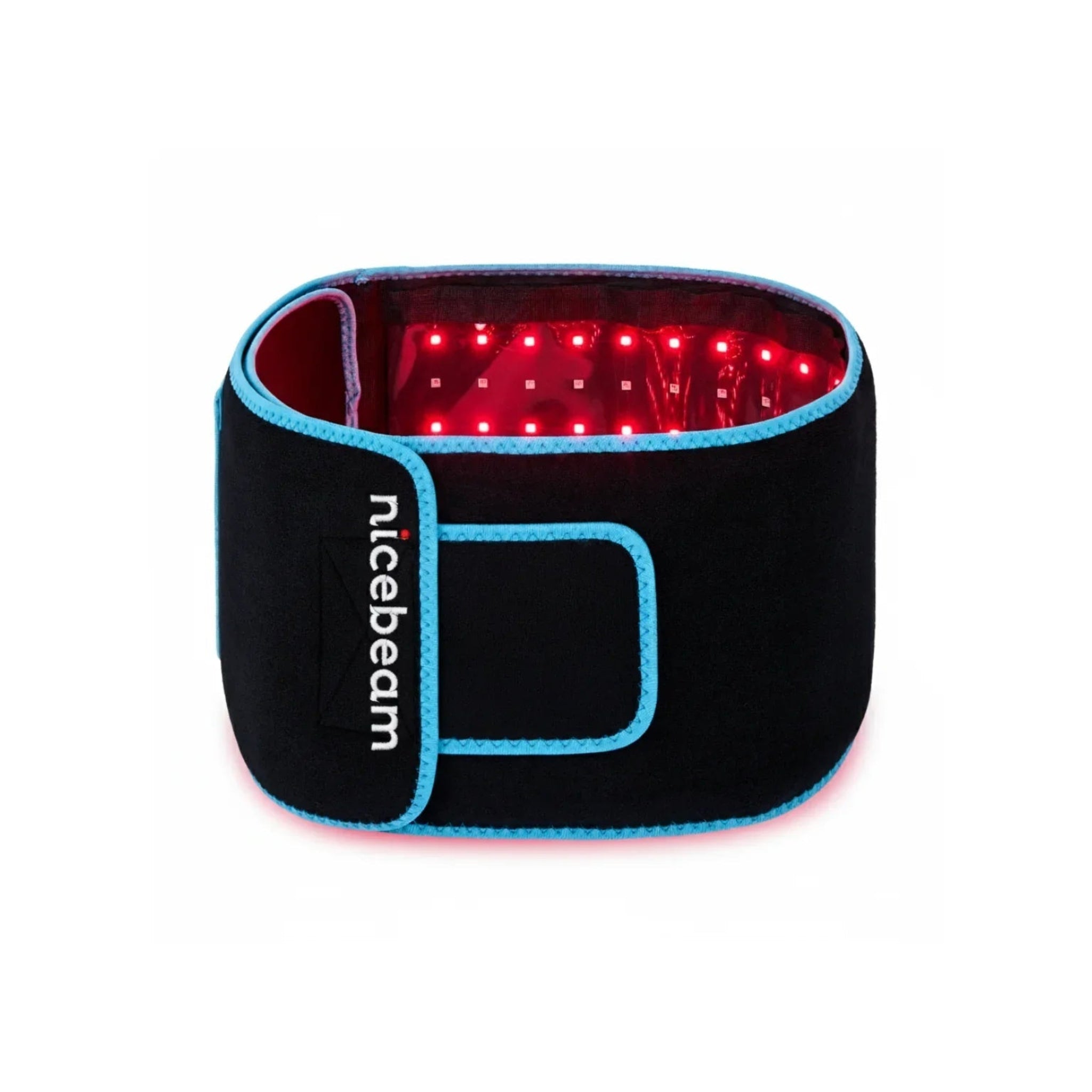 Black and blue belt wrap with LED lights on a white background, branded 'nicebeam'.