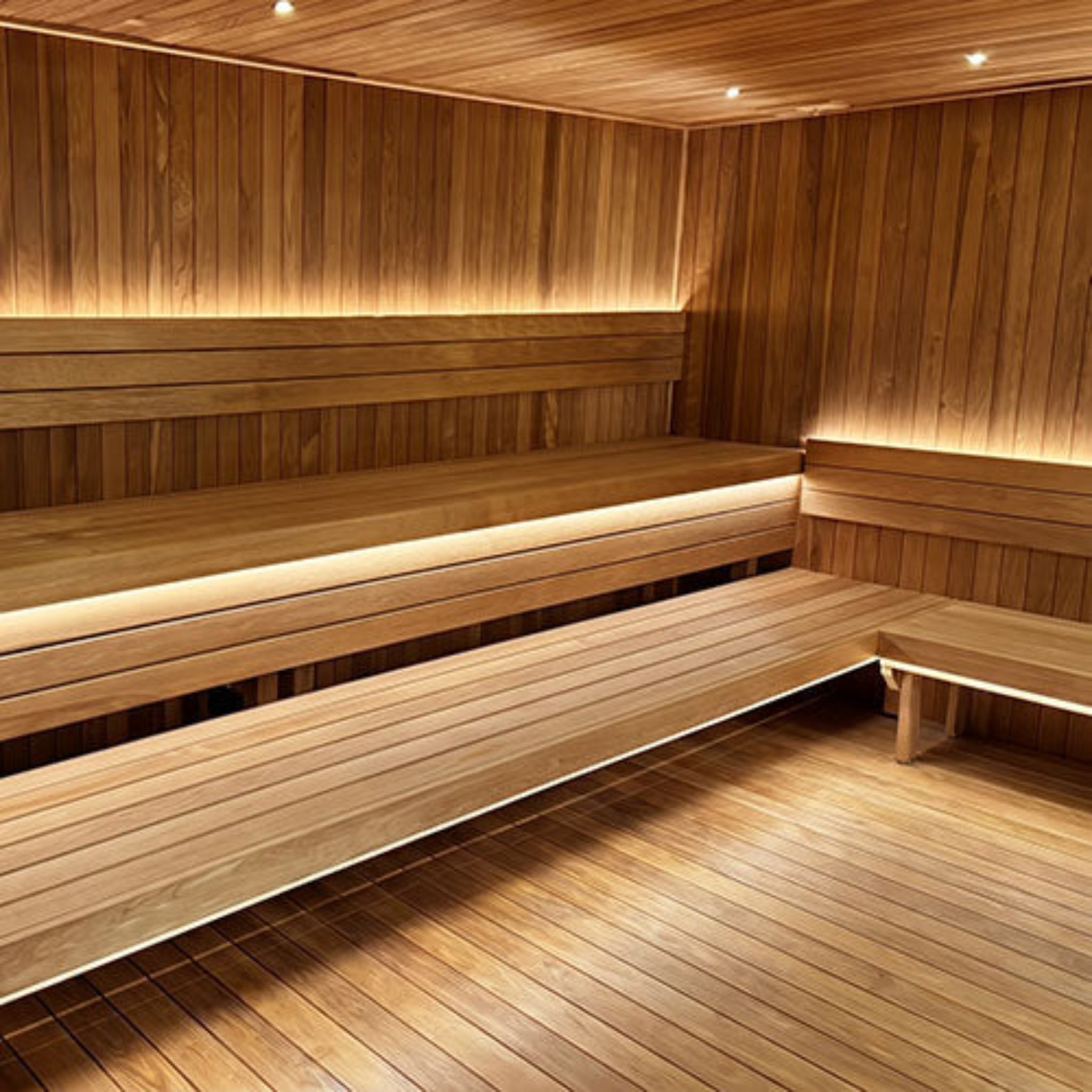 Prosaunas led light shown in a wooden sauna