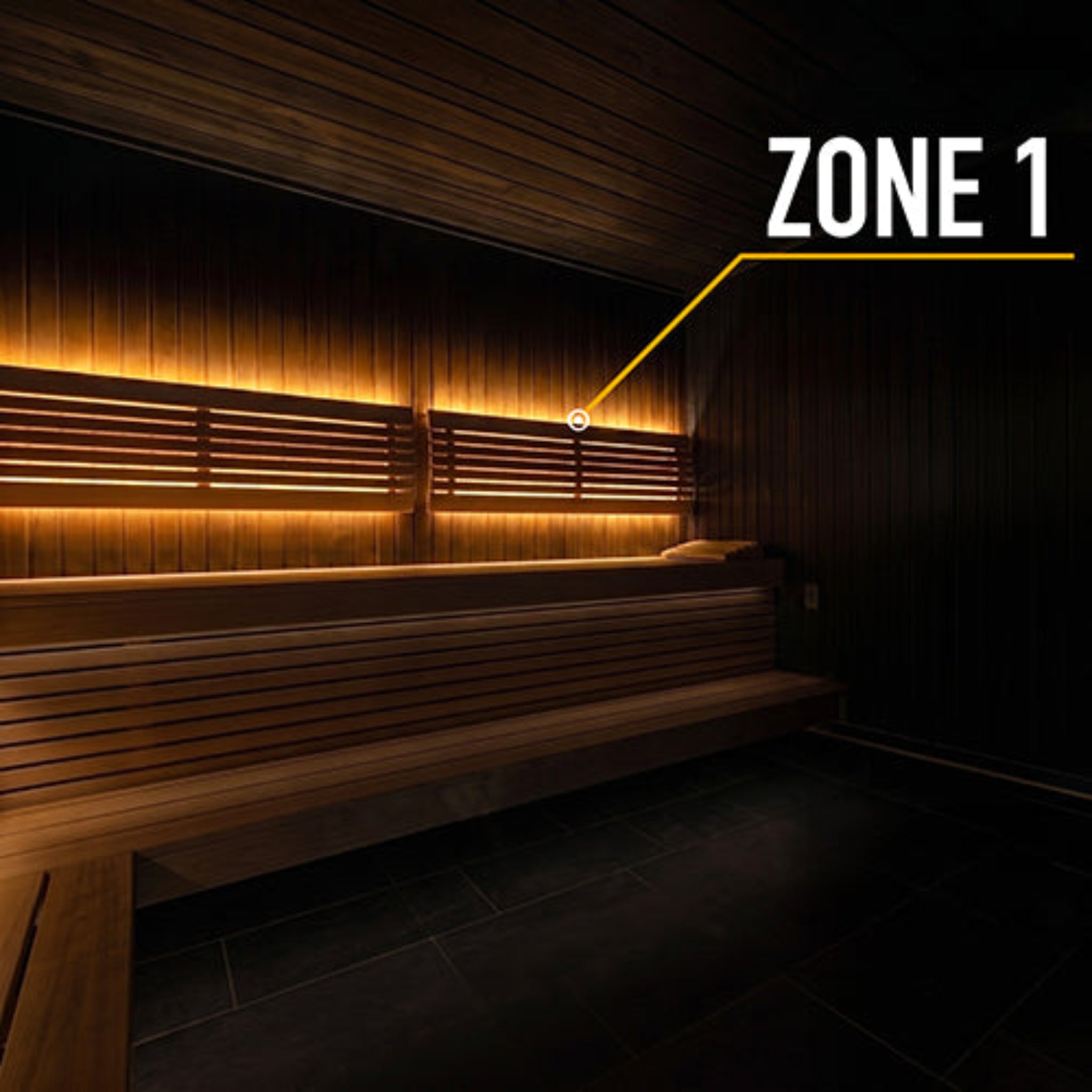 Prosaunas led light in sauna showing zone