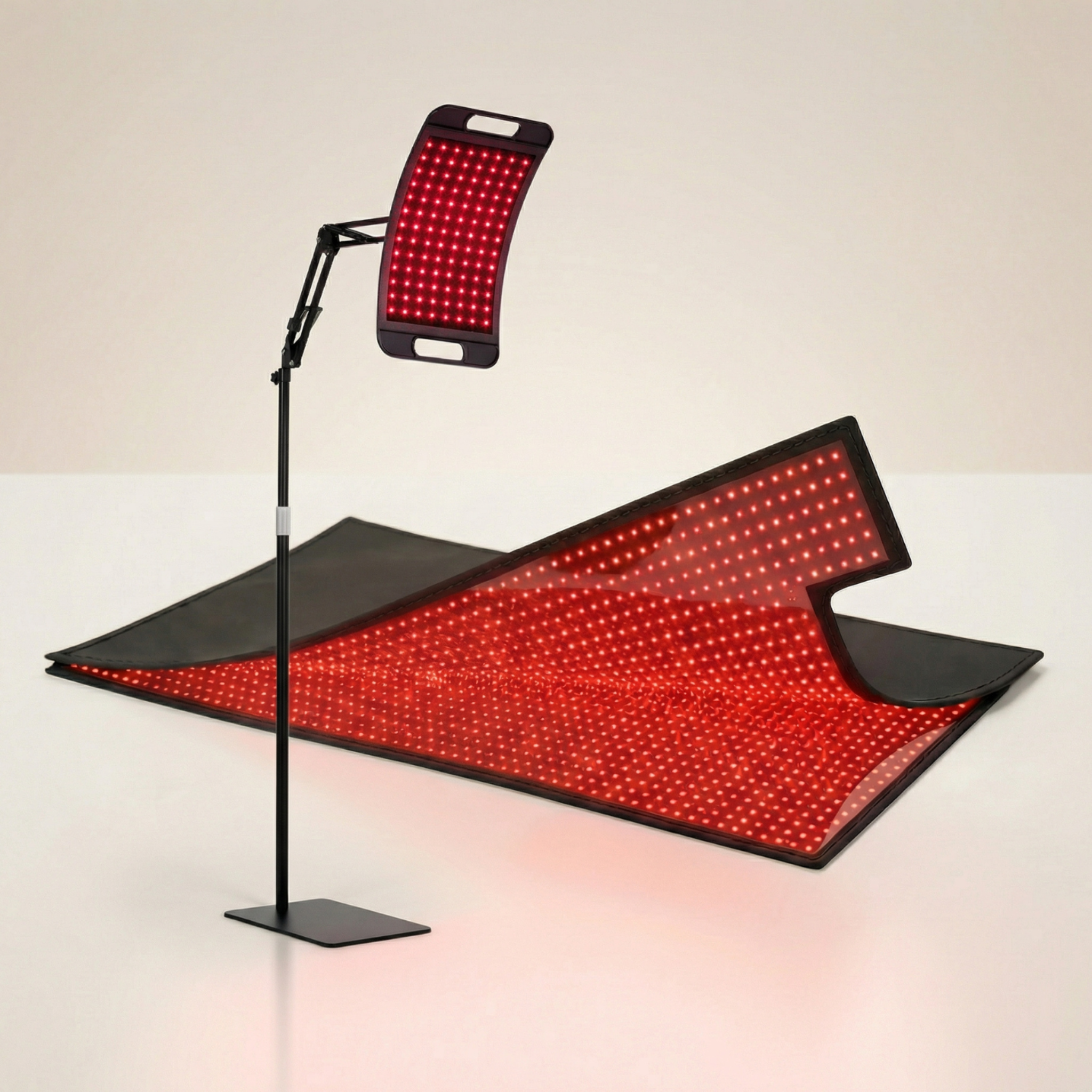 Nicebeam Sleep Recovery Lamp Bundle featuring adjustable red light therapy lamp and flexible coverage mat.