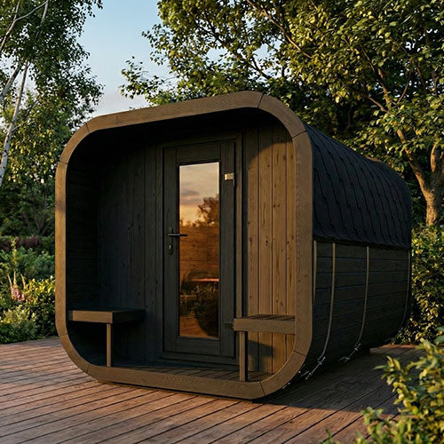 Outdoor Cube Sauna Suite | SaunaLife CUBE-Series CL12GCPB | 8-Person Black