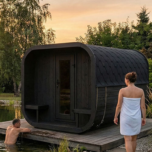 Outdoor Cube Sauna Suite | SaunaLife CUBE-Series CL12GCPB | 8-Person Black