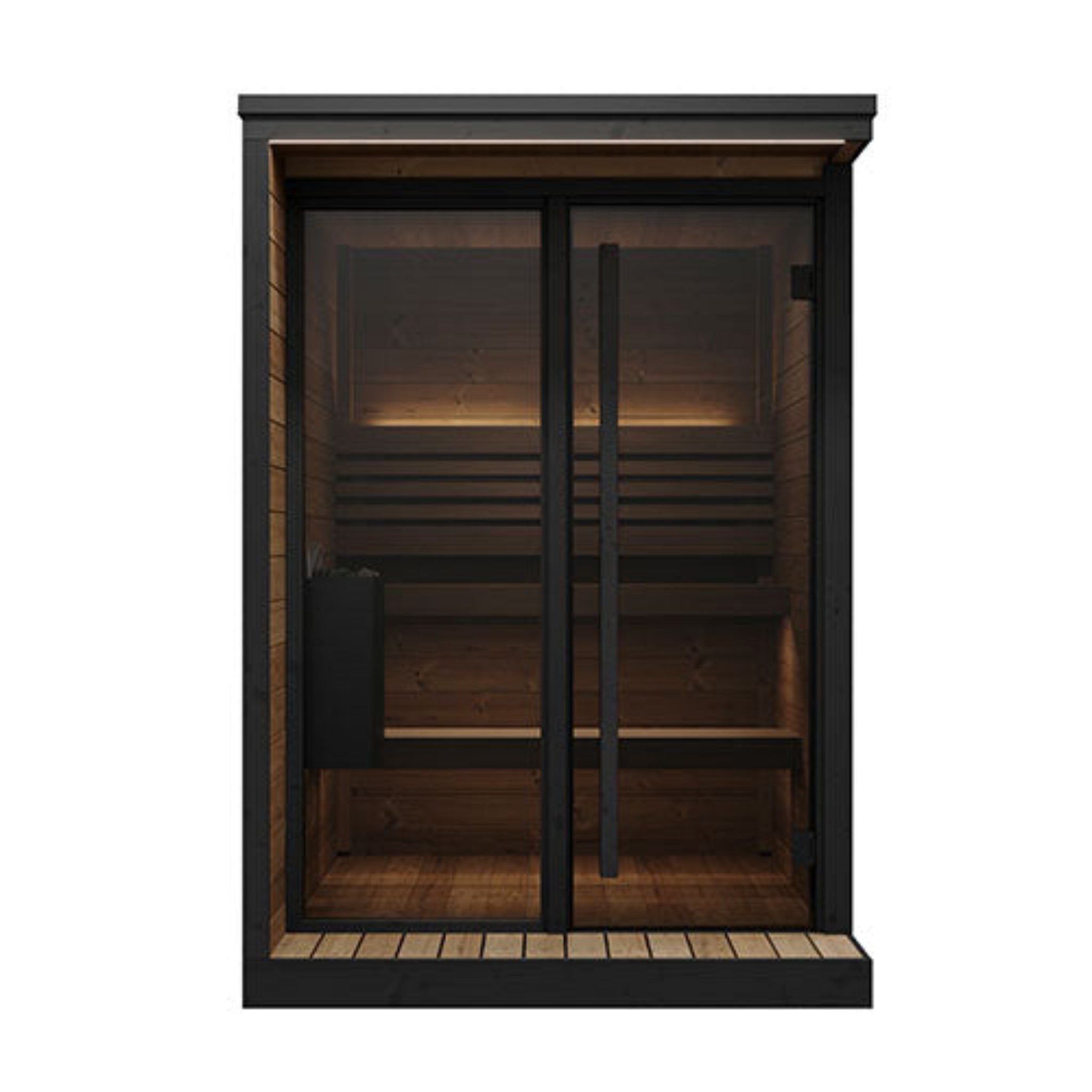 	SaunaLife GL4 Outdoor Sauna Cabin Kit – exterior front view with door closed