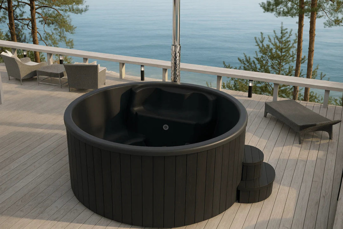 SaunaLife S4B black wood-fired hot tub, 6-person outdoor soaking tub – view 4