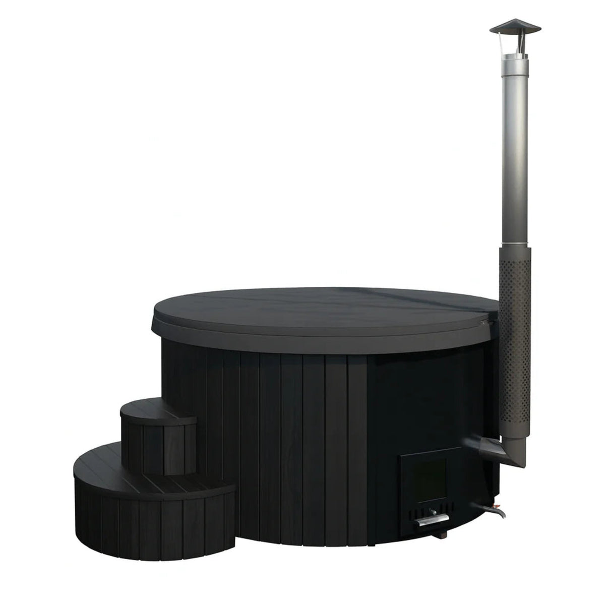 SaunaLife S4B black wood-fired hot tub, 6-person outdoor soaking tub – view 1
