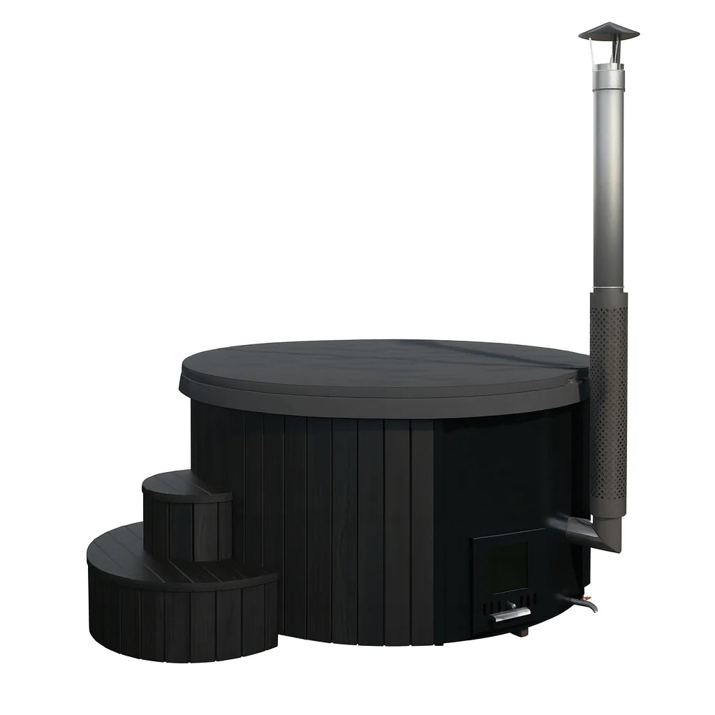 SaunaLife S4B Wood-Fired Hot Tub | 6-Person Off-Grid Outdoor Soaking Tub, Black