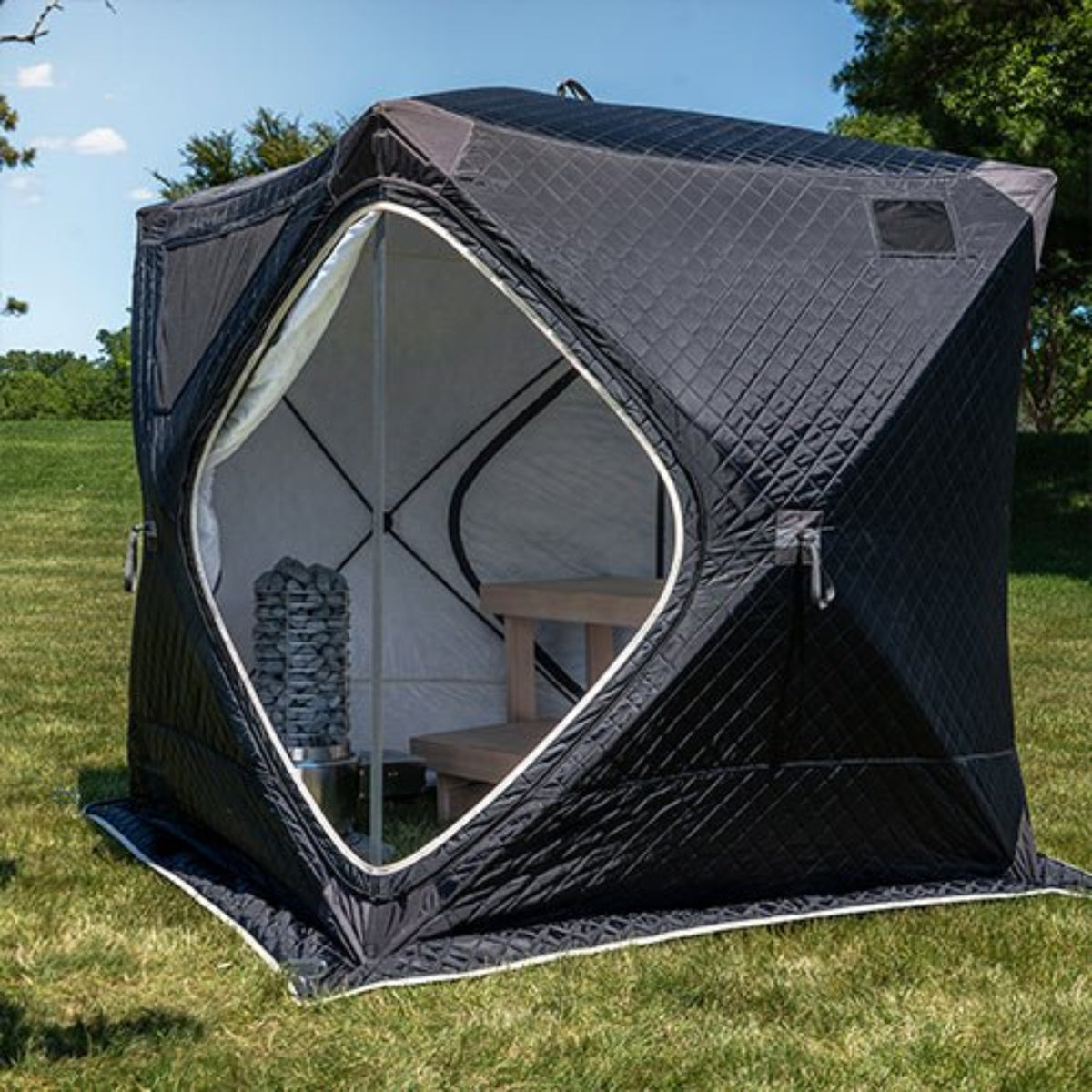 SaunaLife SaunaTrekker Portable Sauna Tent lifestyle setting