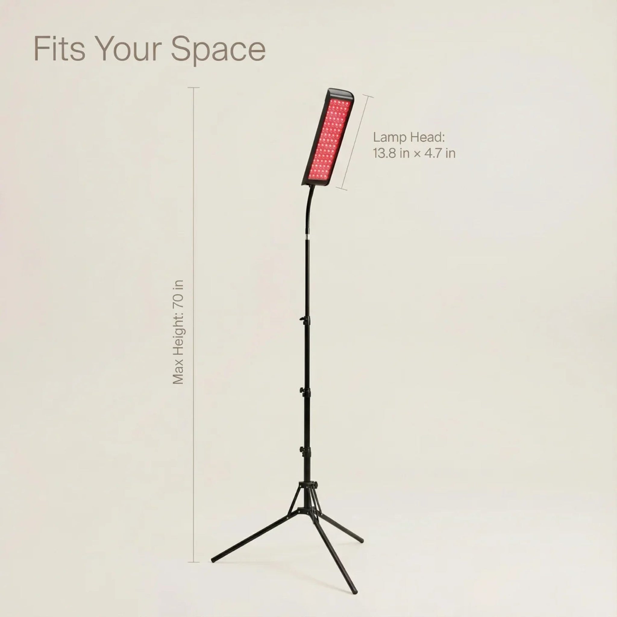 Nicebeam LED panel light with stand on a beige background, showing dimensions.