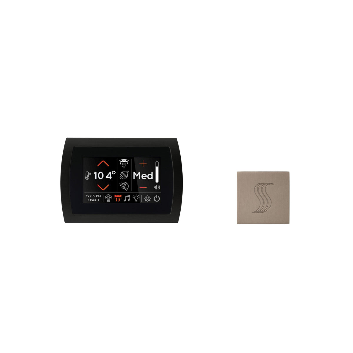 ThermaSol SignaTouch touchscreen and SteamVection steam head for the steam head kit, showcasing sleek design and advanced controls.