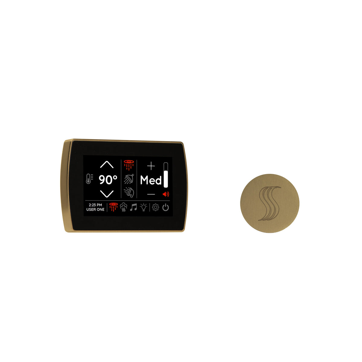 ThermaSol SignaTouch touchscreen display and SteamVection steam head kit control, featuring temperature settings and user interface.