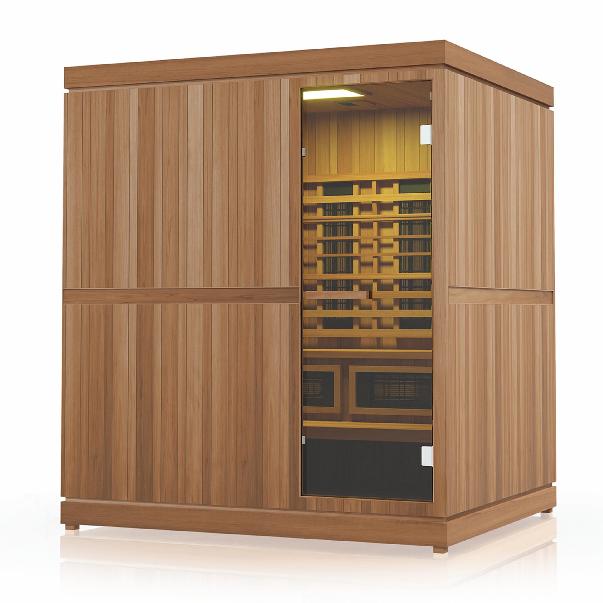 Finnmark FD-5 Trinity combination sauna front angle view yellow light