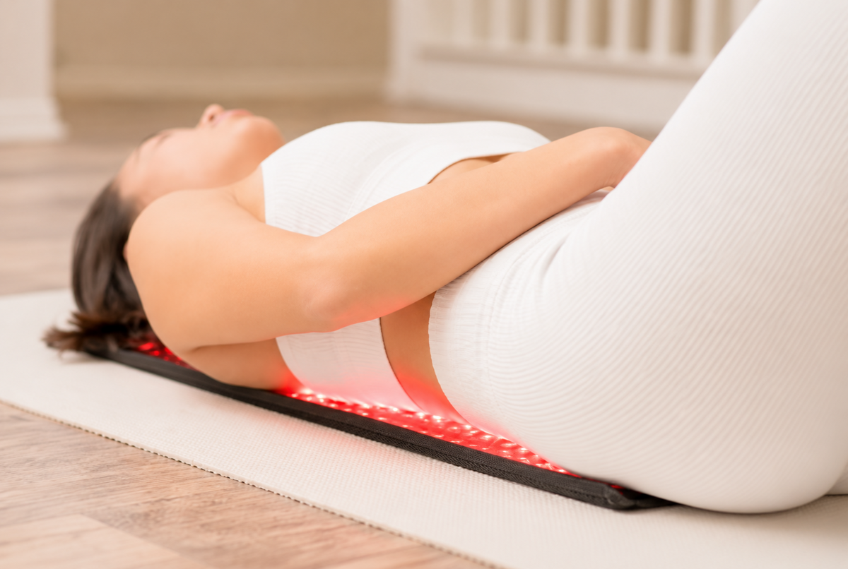 Woman using the Red Light Pro Devices VersaDome Pro in dome